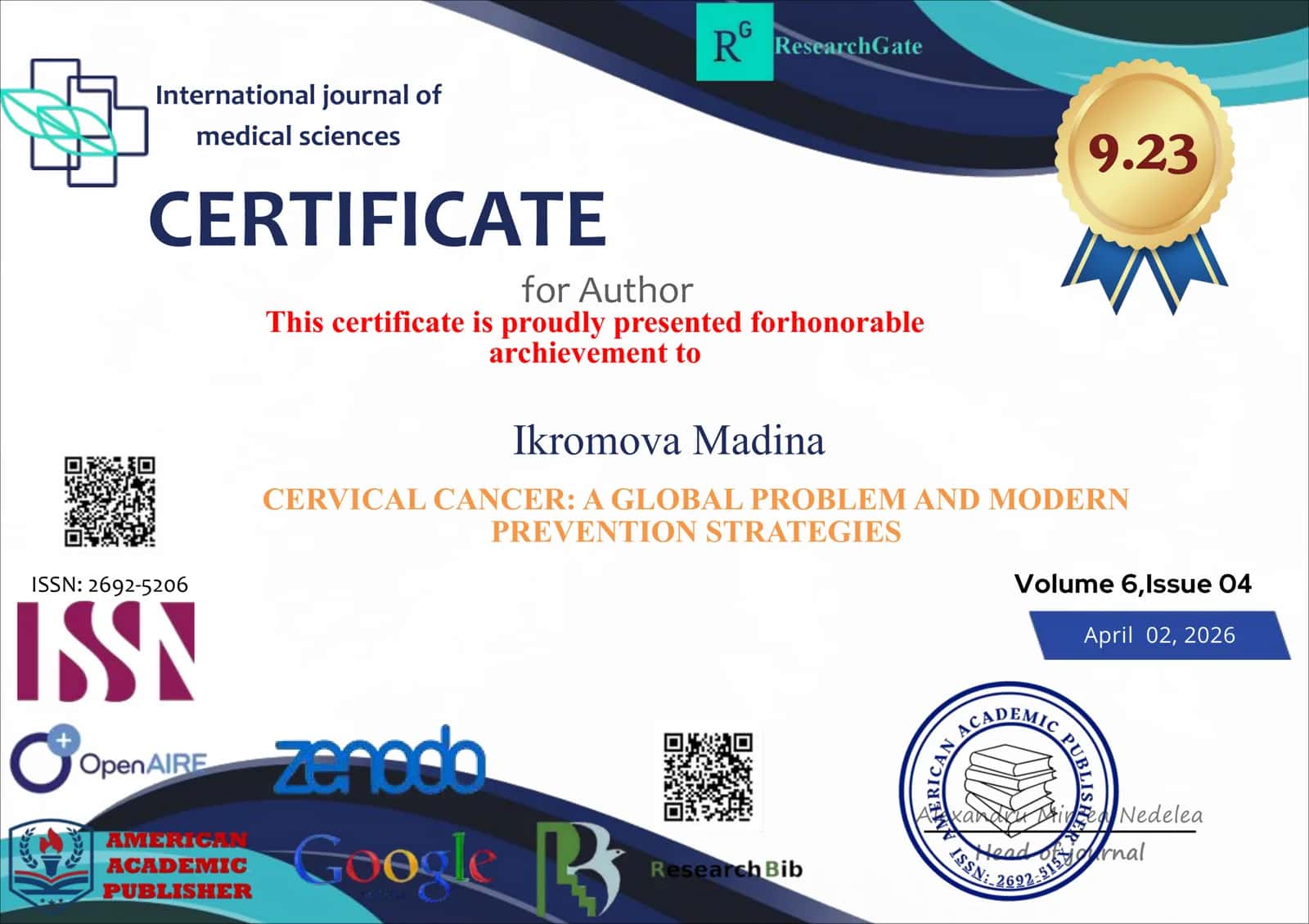 CERVICAL CANCER: A GLOBAL PROBLEM AND MODERN PREVENTION STRATEGIES 1