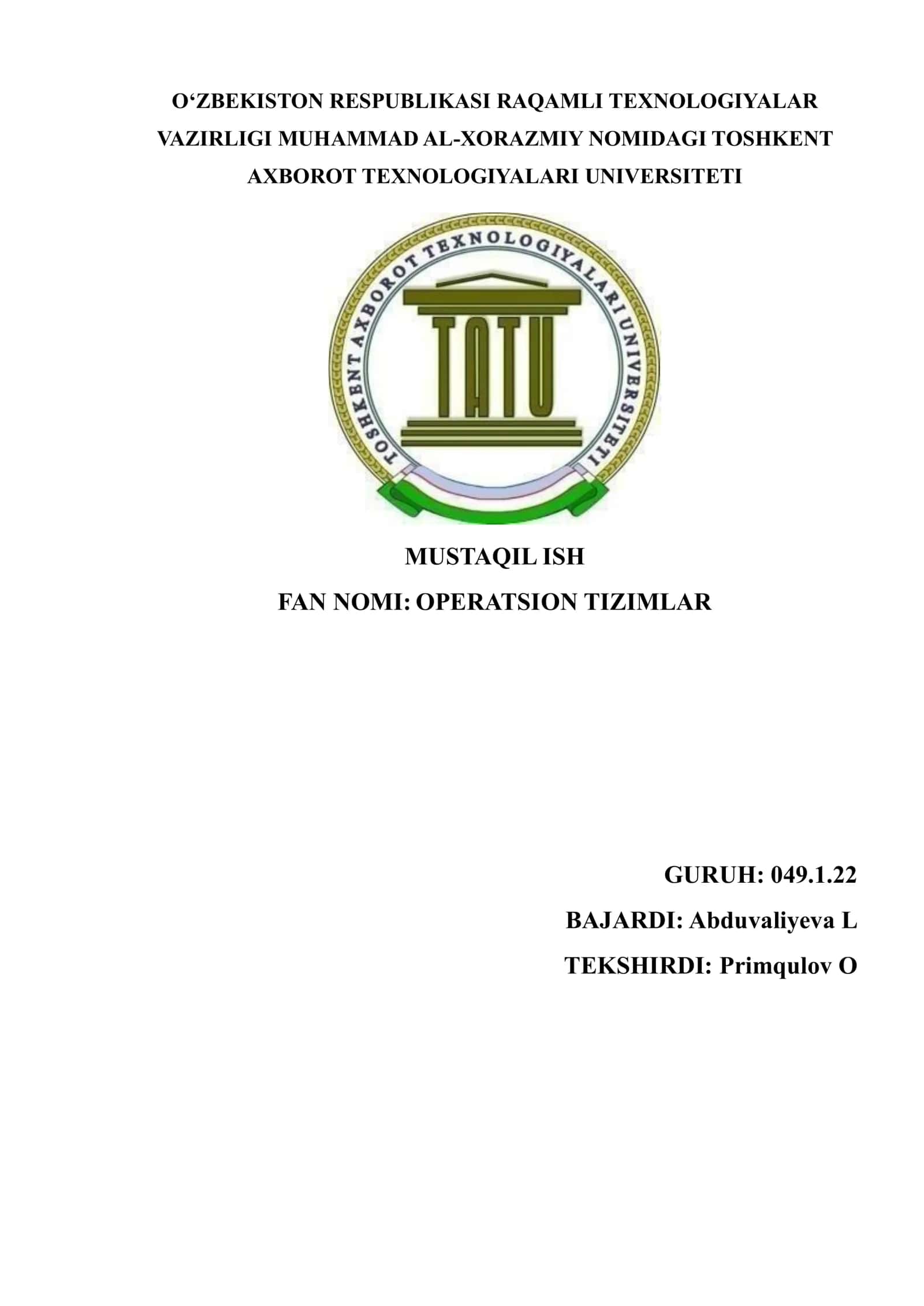 Operatsion Tizimlar 1