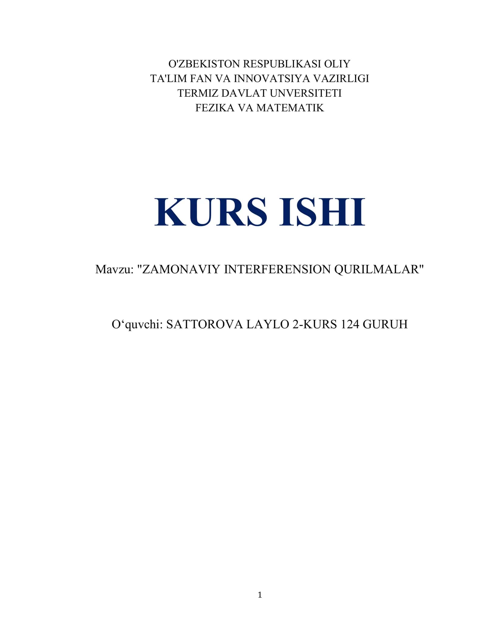 "ZAMONAVIY INTERFERENSION QURILMALAR" 1
