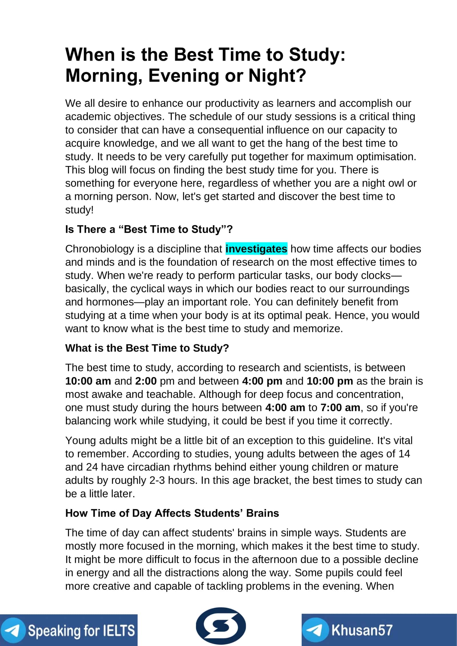 When is the Best Time to Study: Morning, Evening or Night? 1