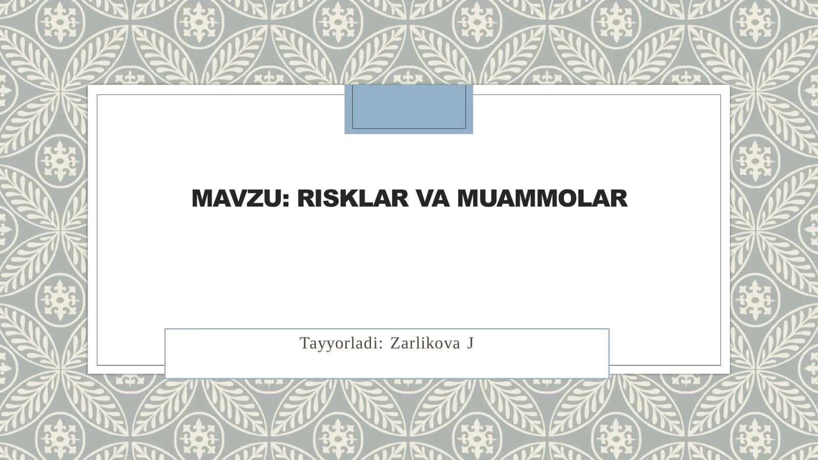 RISKLAR VA MUAMMOLAR. SLAYT 12 LIST 1