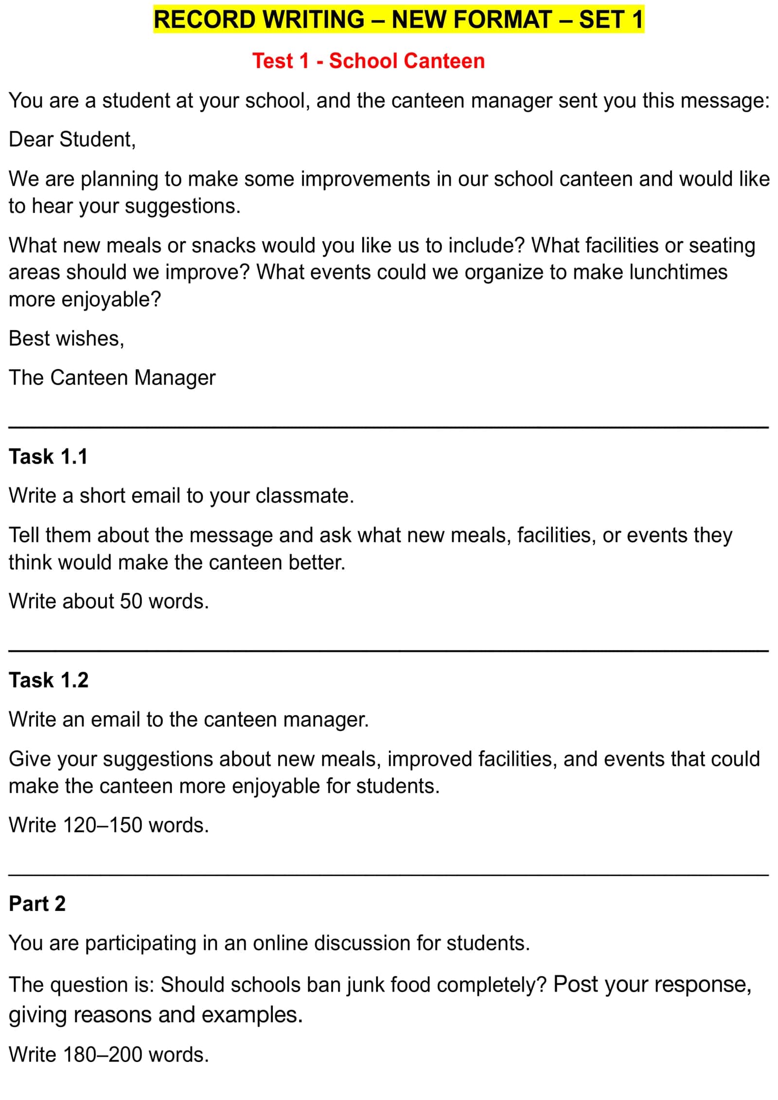 RECORD WRITING – NEW FORMAT – SET 1 1