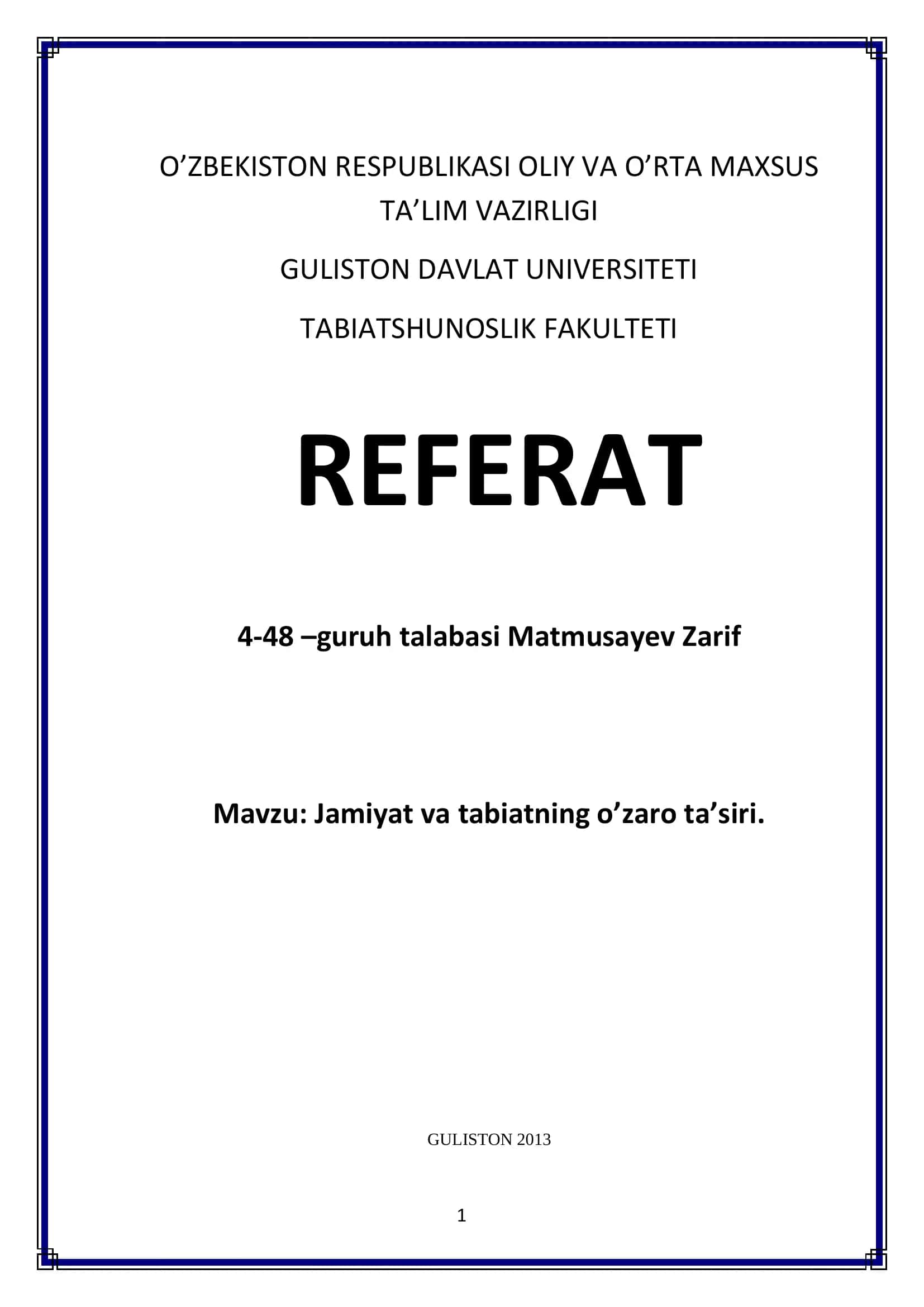 Jamiyat va tabiatning o’zaro ta’siri 1