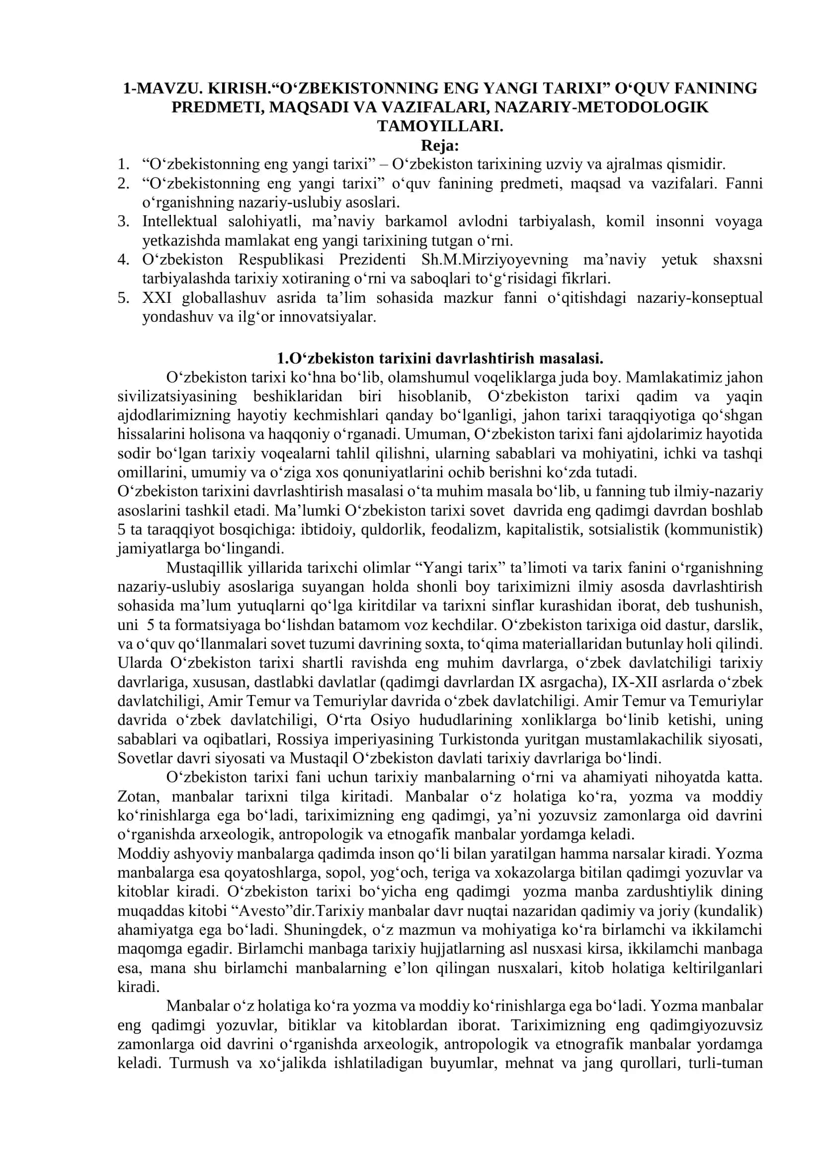 O‘zbekistonning eng yangi tarixi 1