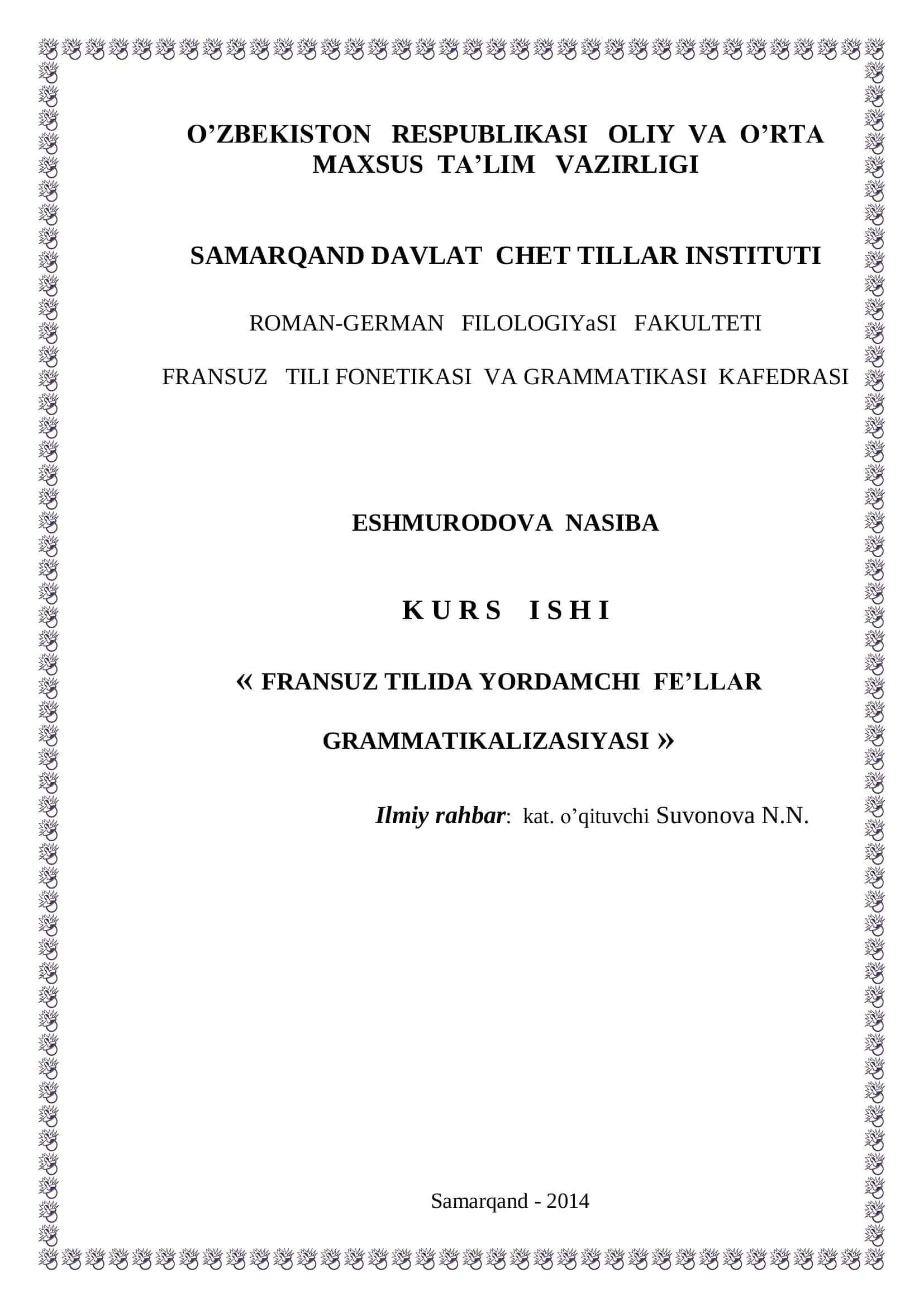 FRANSUZ TILIDA YORDAMCHI FE’LLAR GRAMMATIKALIZASIYASI 1