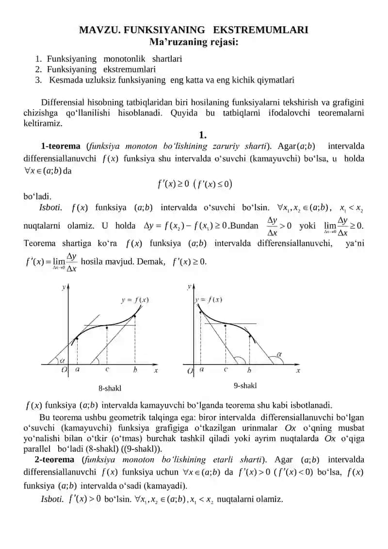 Funksiyaning ekstremumlari 1