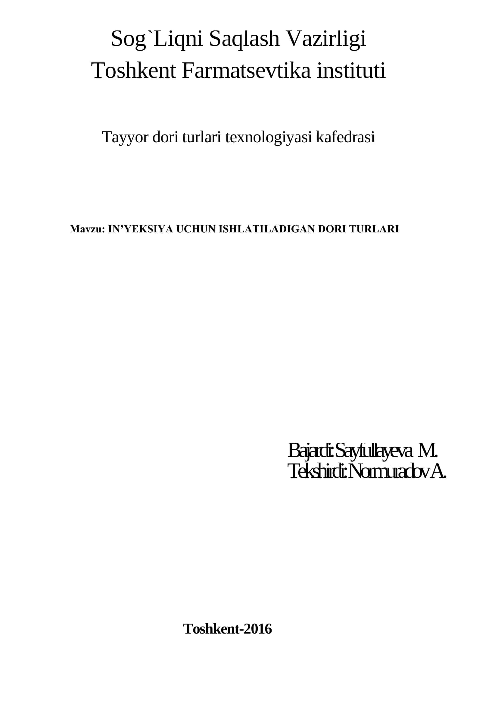 IN’YEKSIYA UCHUN ISHLATILADIGAN DORI TURLARI 1