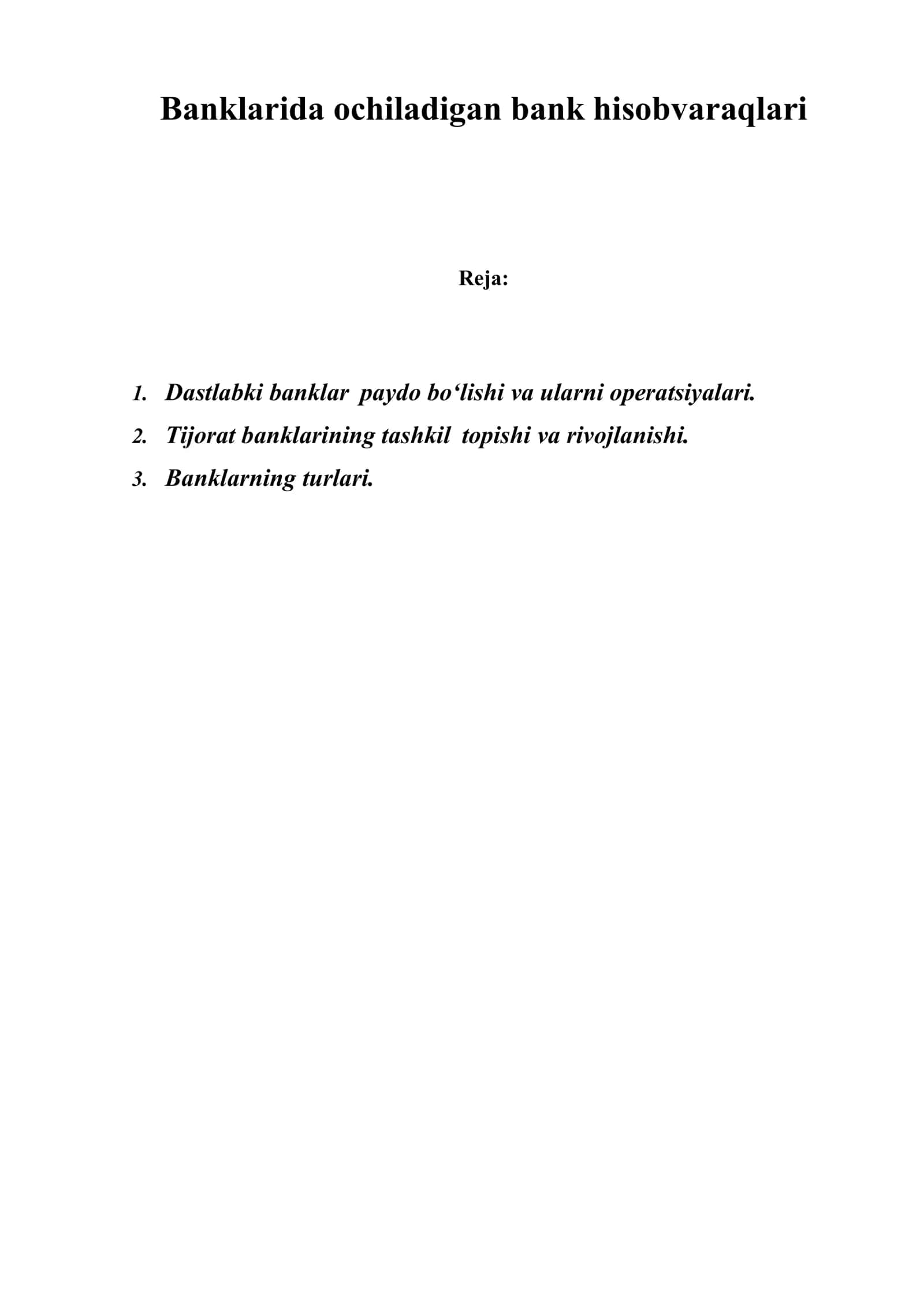 Banklarida ochiladigan bank hisobvaraqlari 1