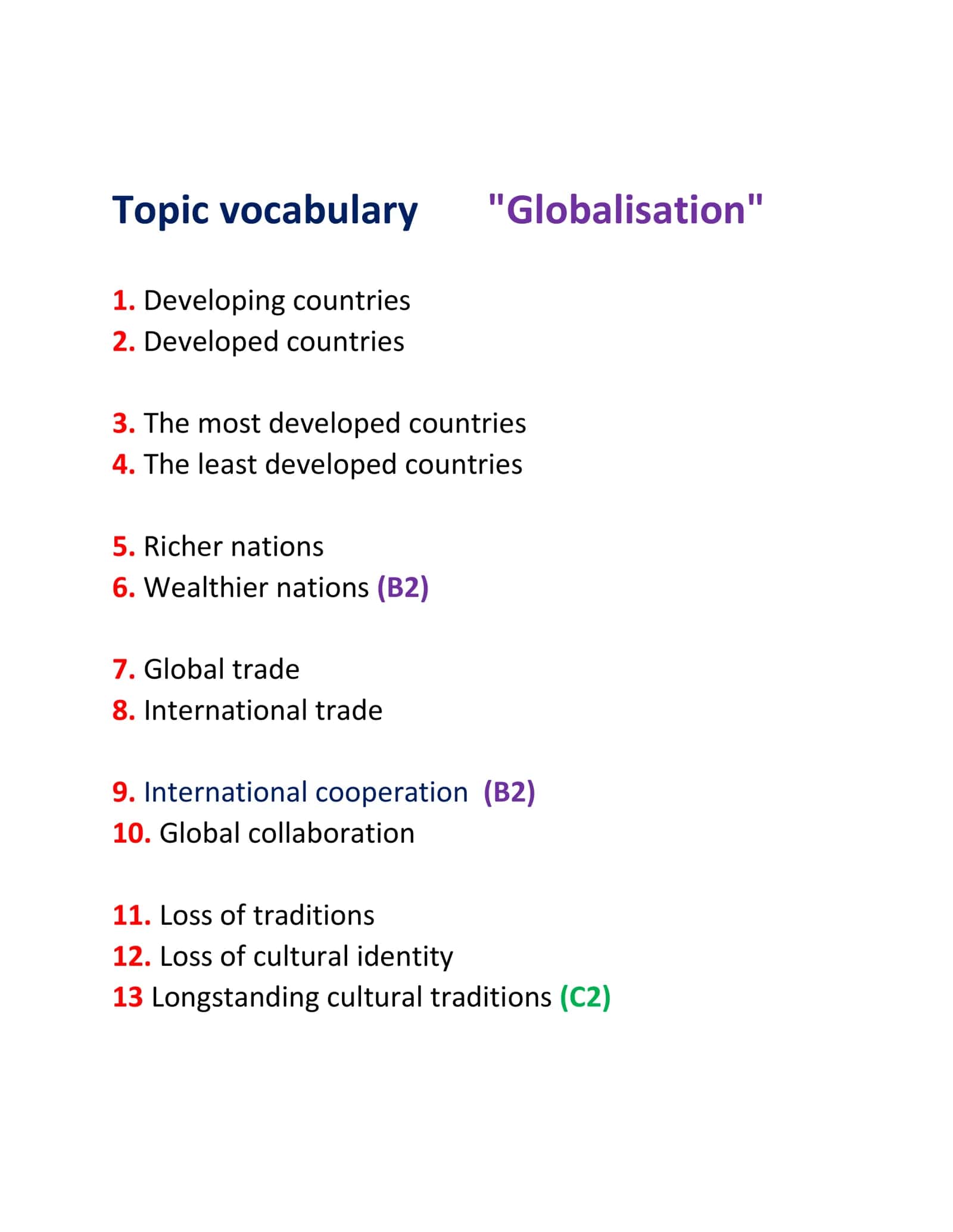 Topic vocabulary "Globalisation" 1