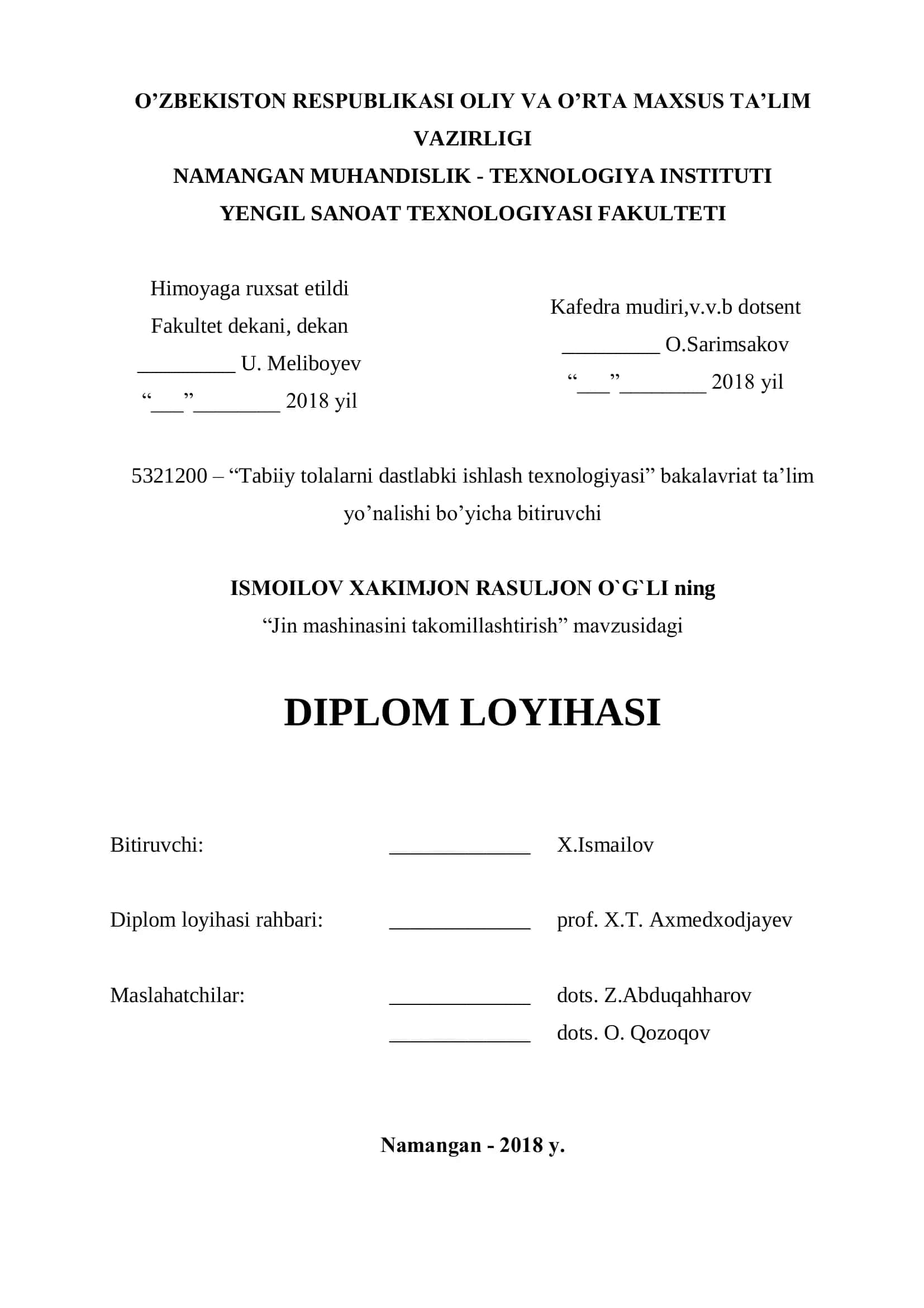 Tabiiy tolalarni dastlabki ishlash texnologiyasi 1