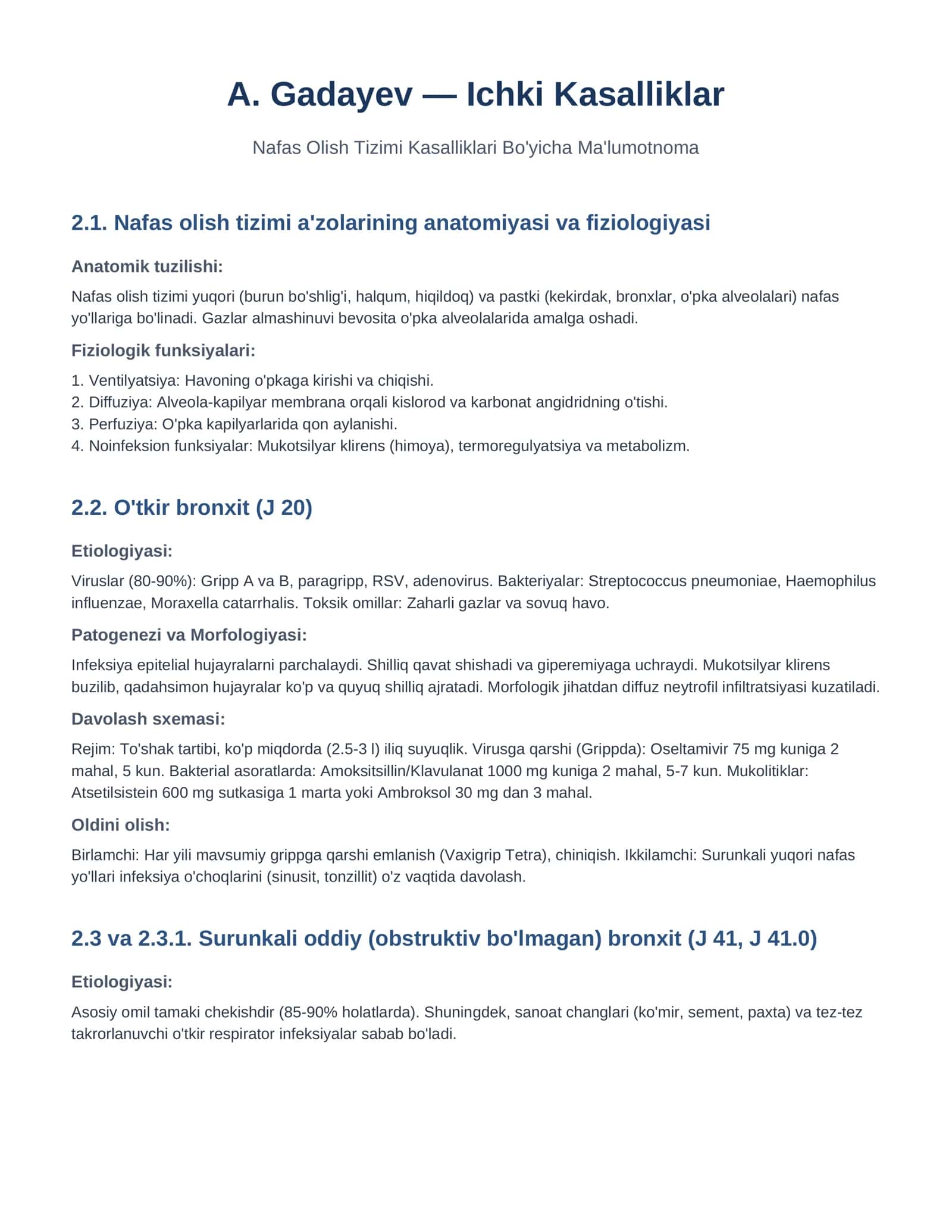 Nafas Olish Tizimi Kasalliklari Bo'yicha Ma'lumotnoma 1