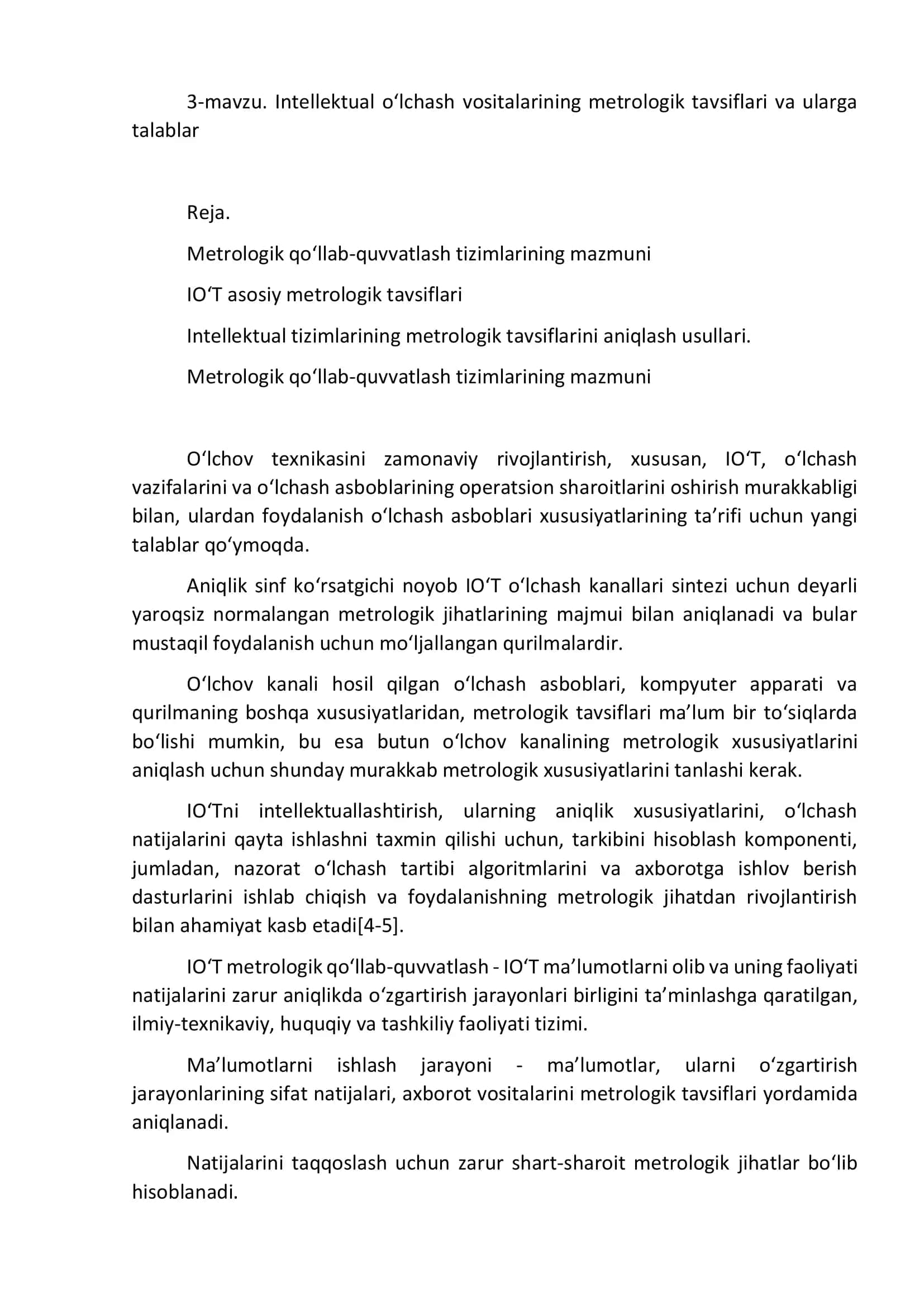 Intellektual o‘lchash vositalarining metrologik tavsiflari va ularga talablar 1
