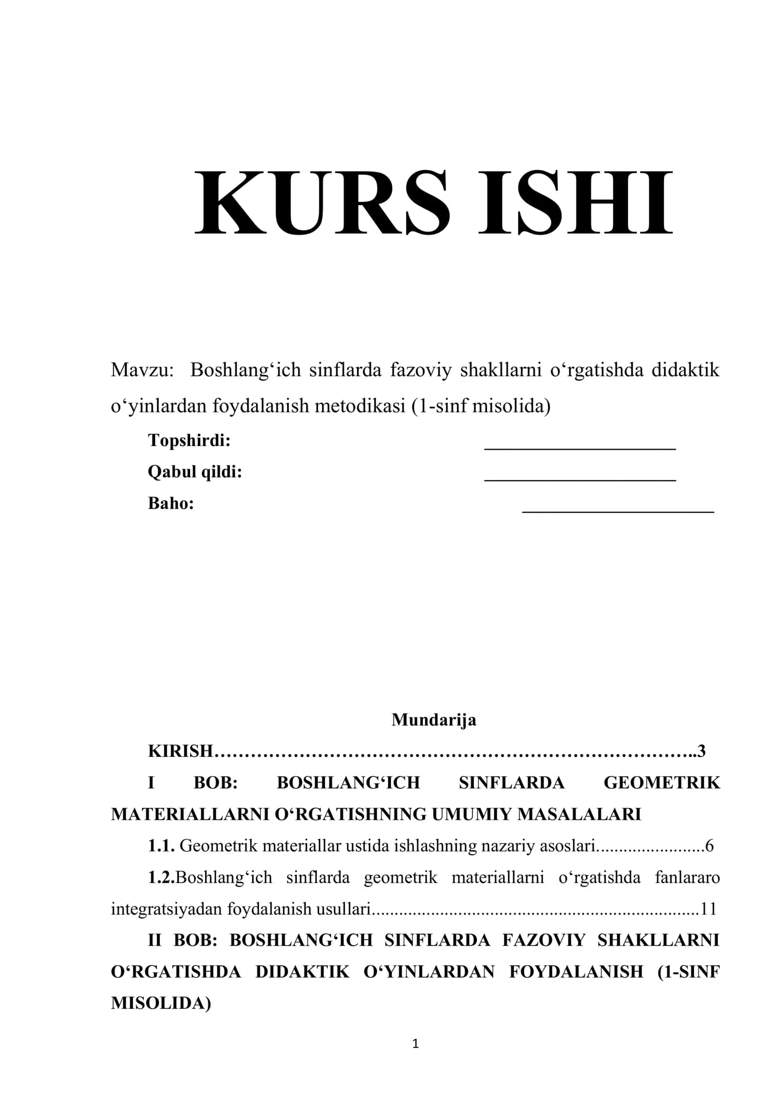 Boshlang‘ich sinflarda fazoviy shakllarni o‘rgatishda didaktik o‘yinlardan foydalanish metodikasi (1-sinf misolida) 1