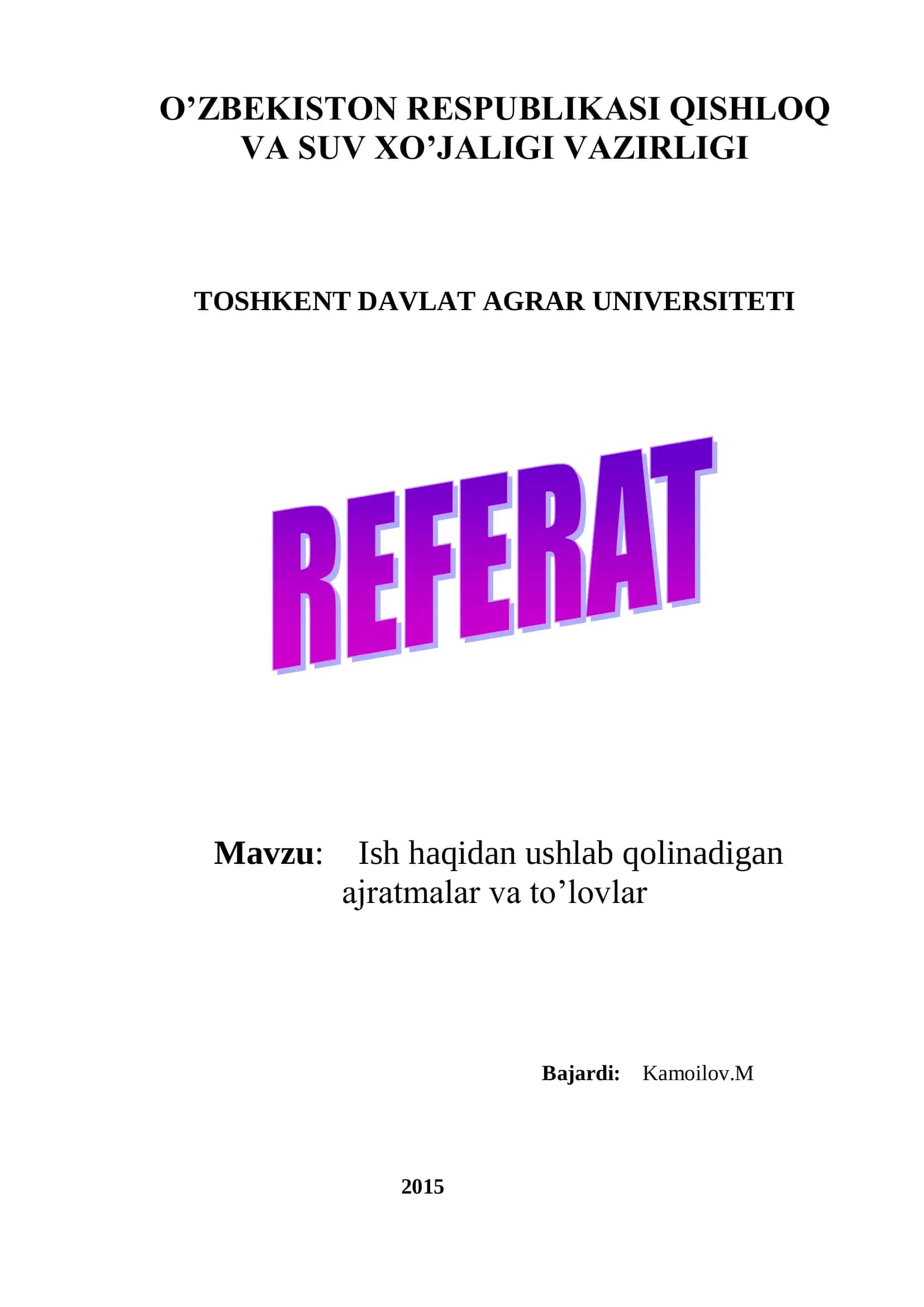 Ish haqidan ushlab qolinadigan ajratmalar va to’lovlar 1