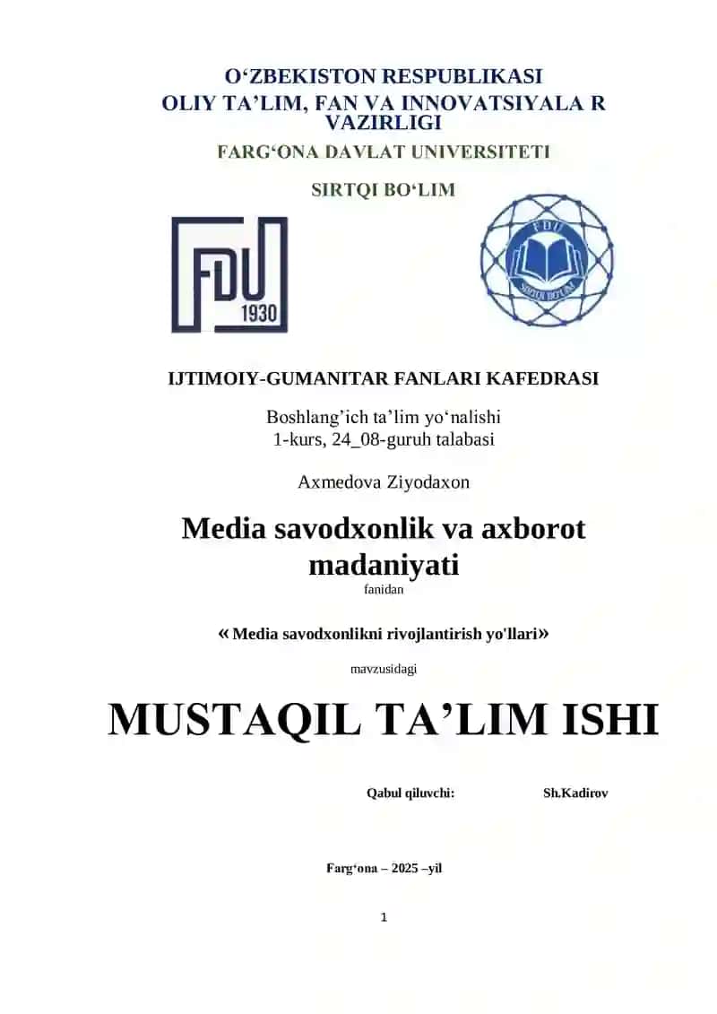MEDIA SAVODXONLIKNI RIVOJLANTIRISH YO‘LLARI