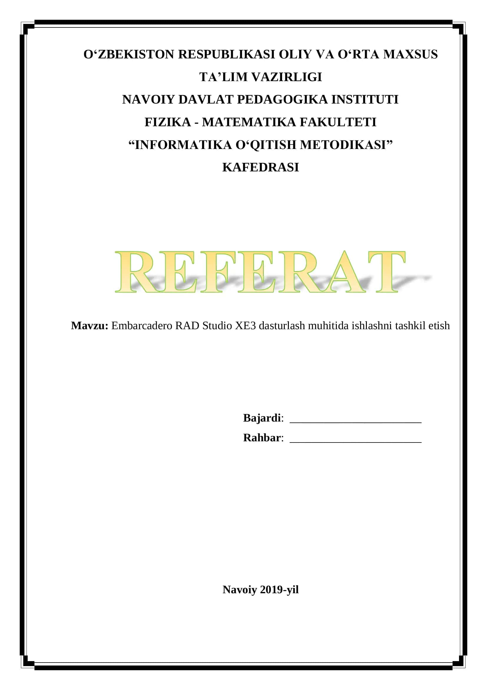 Embarcadero RAD Studio XE3 dasturlash muhitida ishlashni tashkil etish 1