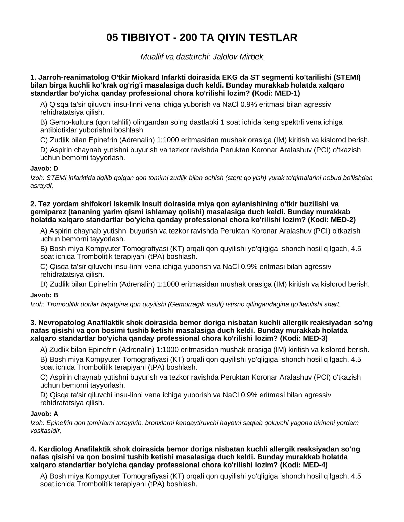 05 TIBBIYOT - 200 TA QIYIN TESTLAR 1