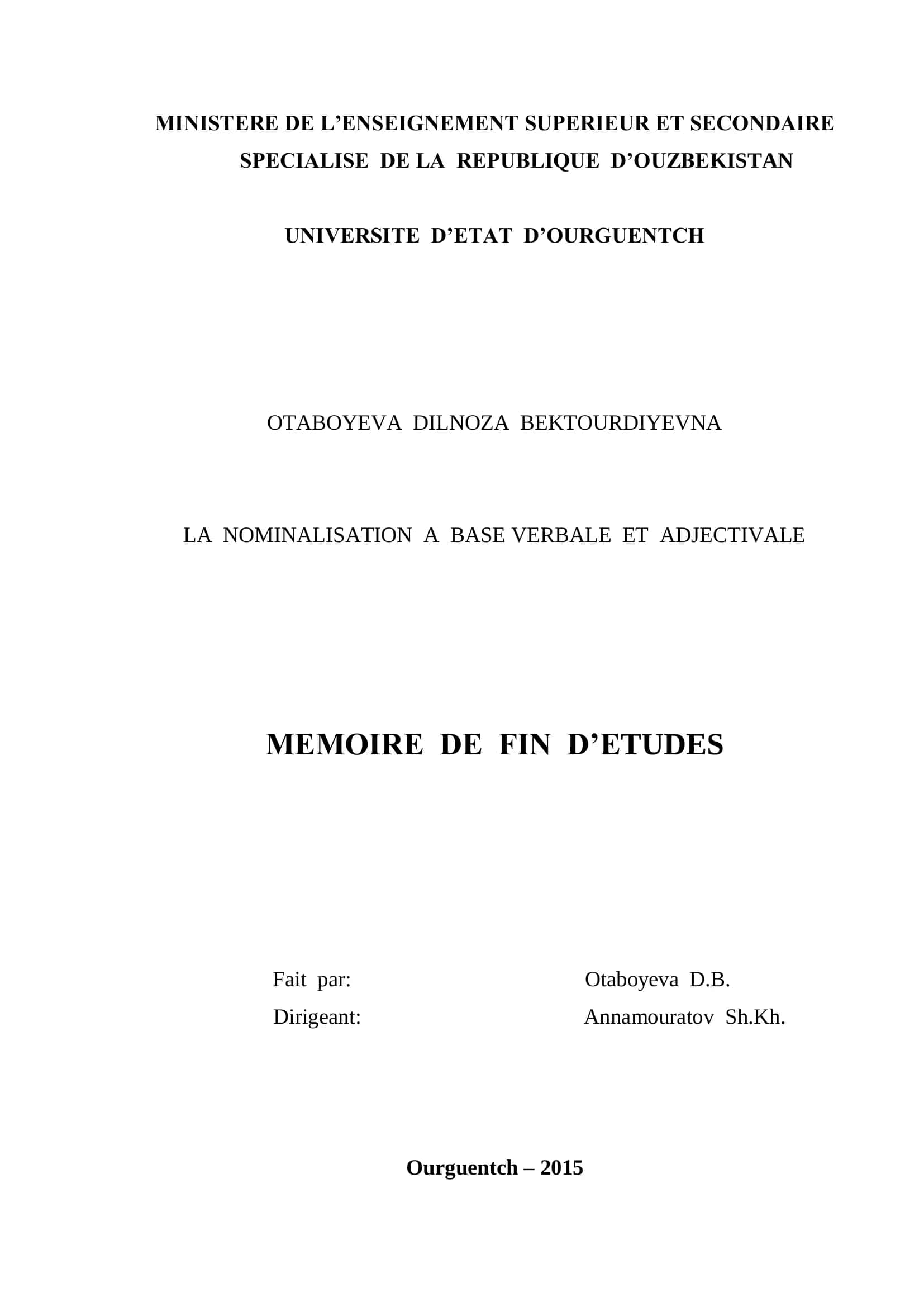 LA NOMINALISATION A BASE VERBALE ET ADJECTIVALE 1