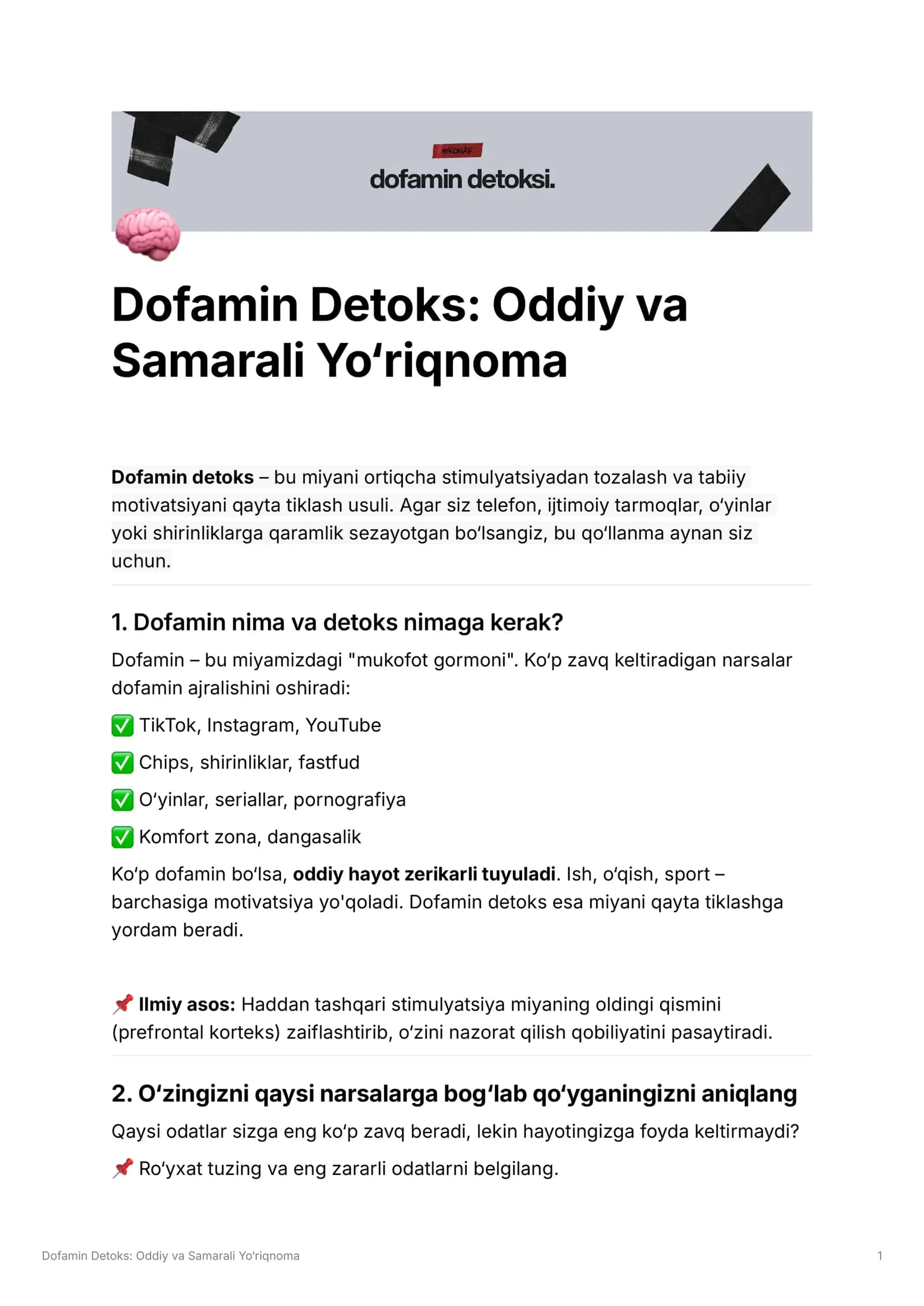 Dofamin Detoks: Oddiy va Samarali Yo‘riqnoma 1