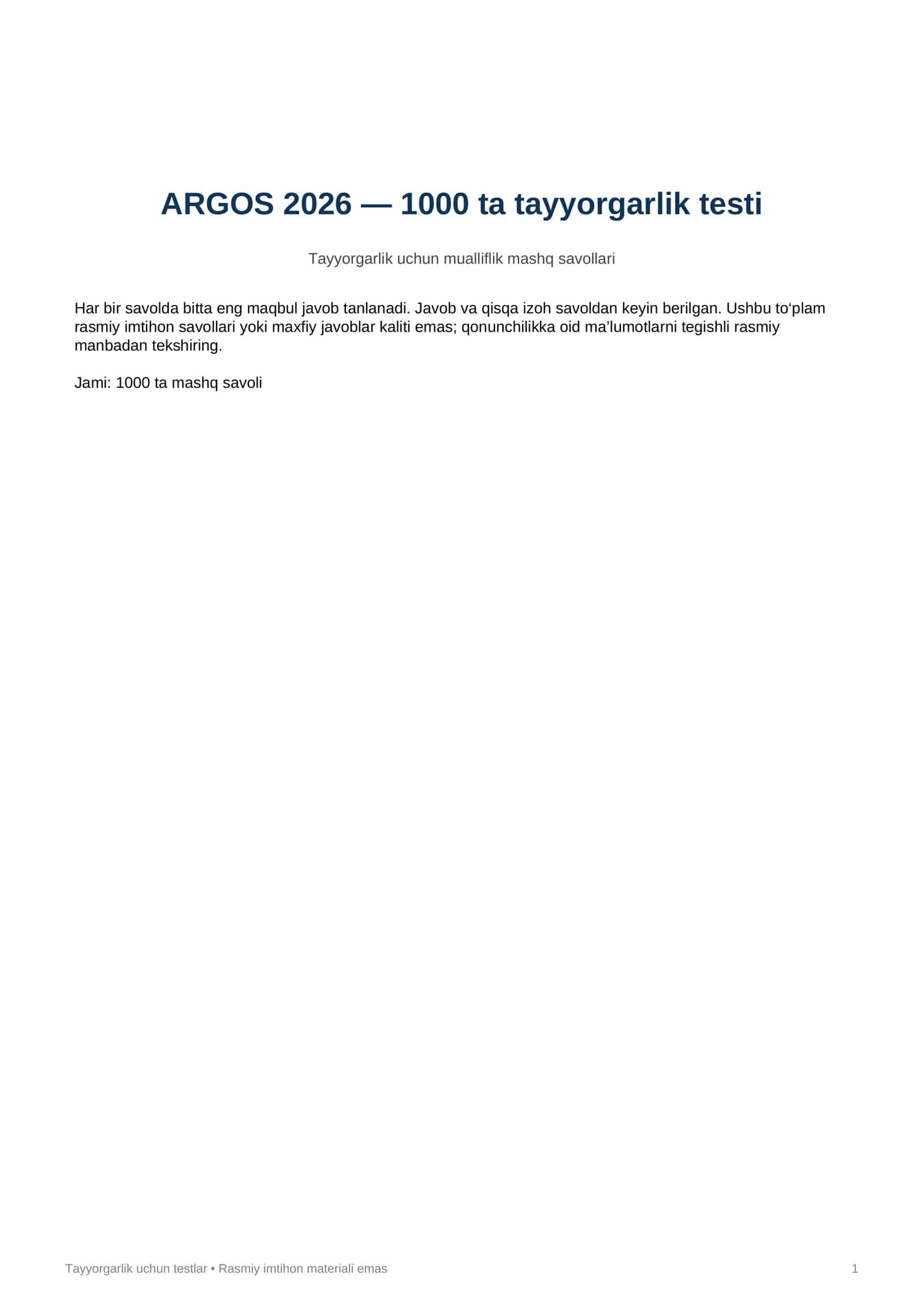 ARGOS 2026 — 1000 ta tayyorgarlik testi 1