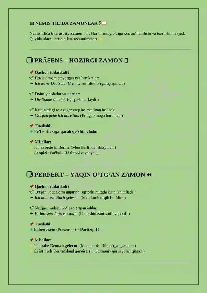 Nemis tilida BARCHA ZAMONLAR 1