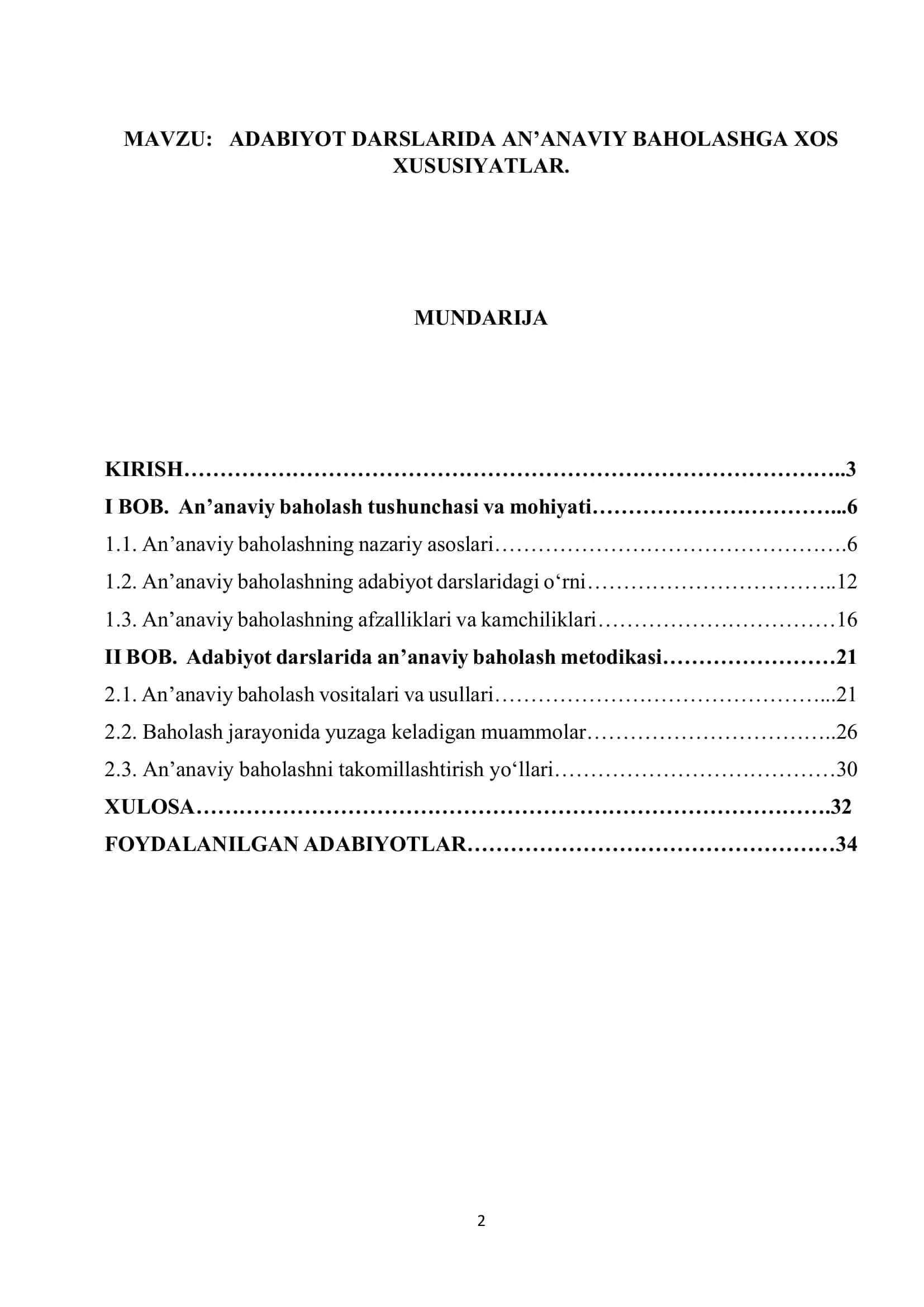 ADABIYOT DARSLARIDA AN’ANAVIY BAHOLASHGA XOS XUSUSIYATLAR 1