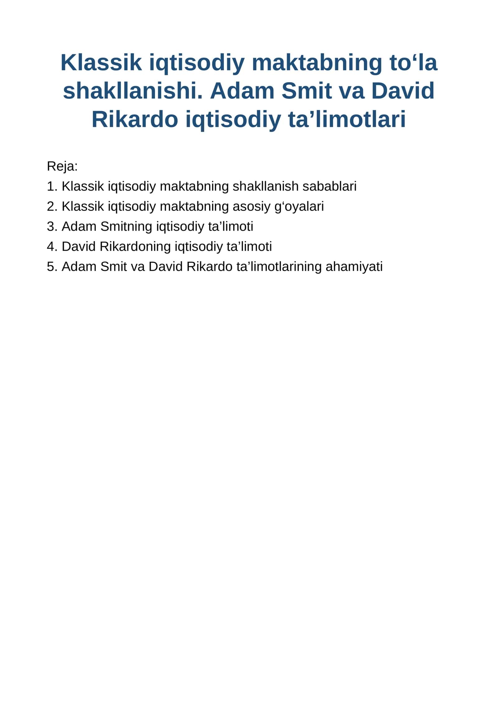 Adam Smit va David Rikardo iqtisodiy ta’limotlari 1