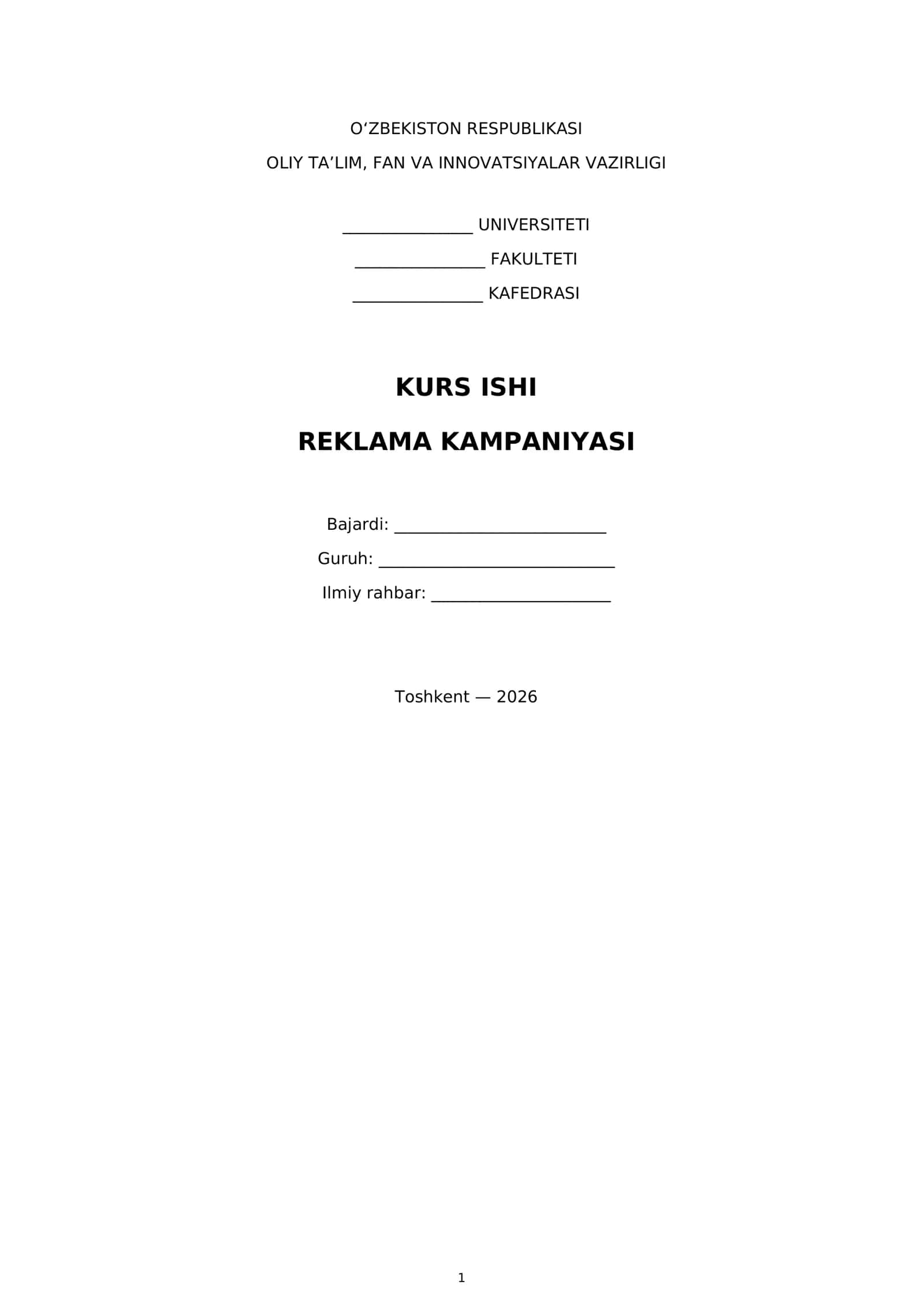 Kurs Ishi: Reklama Kampaniyasi 1