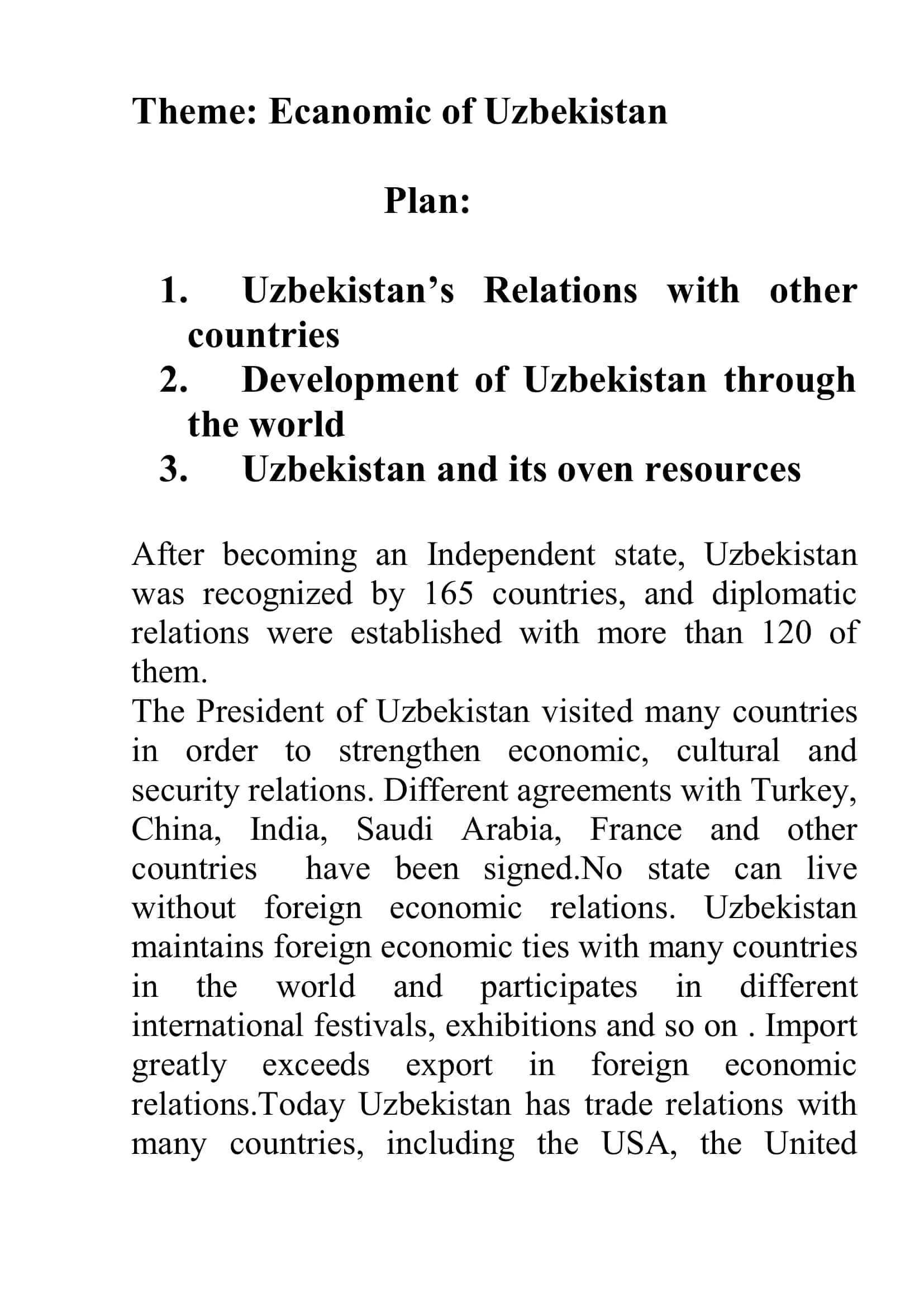 Economic Development of Uzbekistan 1