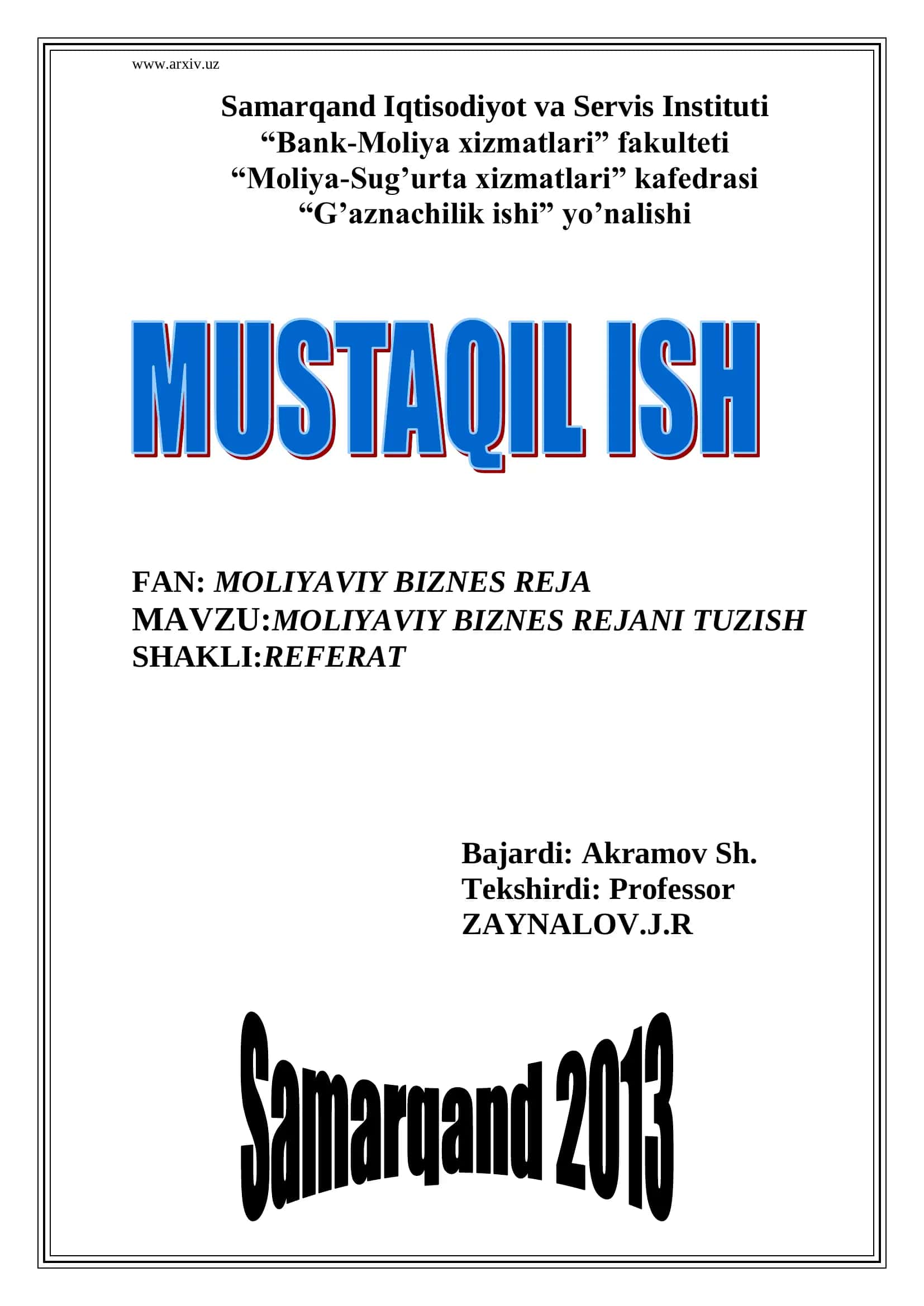 MOLIYAVIY BIZNES REJA 1