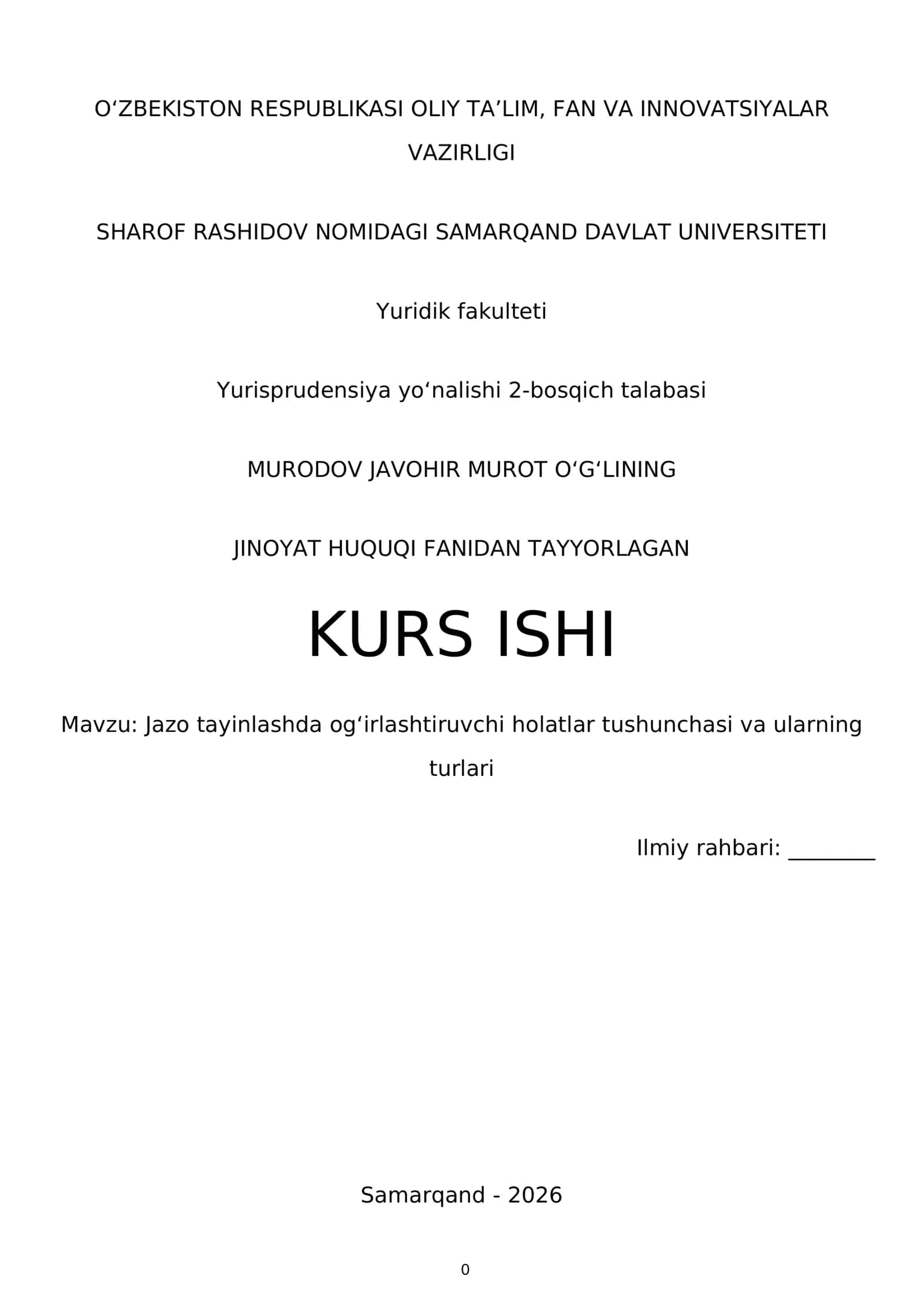 Jazo tayinlashda ogʻirlashtiruvchi holatlar tushunchasi va ularning turlari 1
