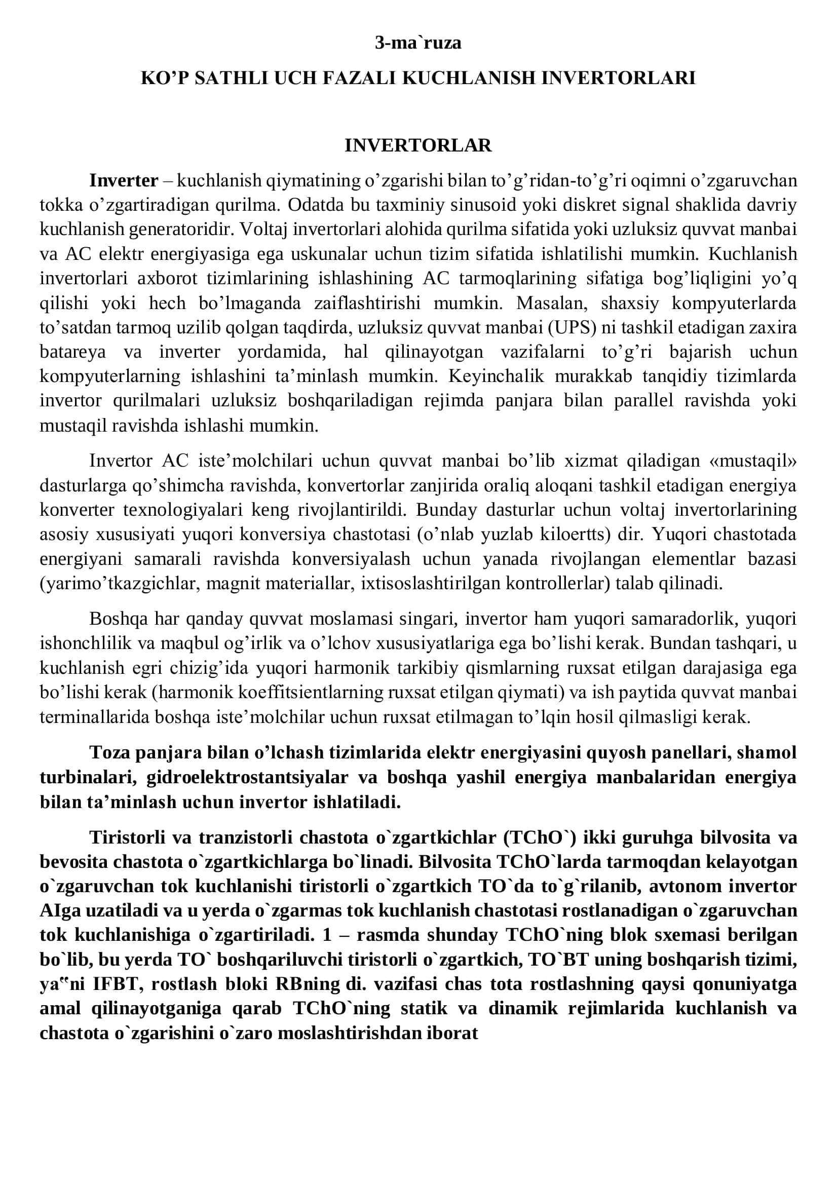 KOʼP SATHLI UCH FAZALI KUCHLANISH INVERTORLARI 1