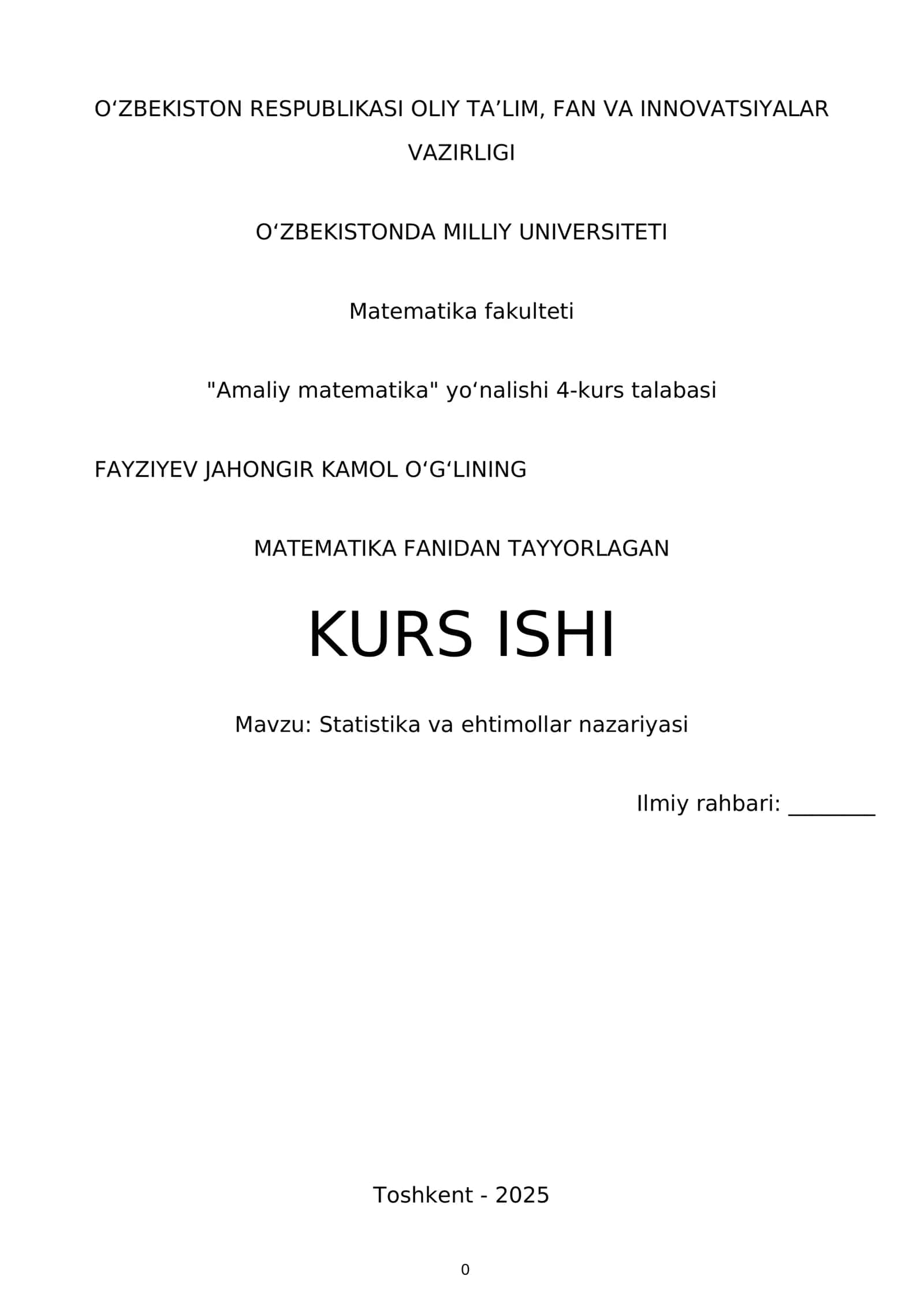 Statistika va ehtimollar nazariyasi 1