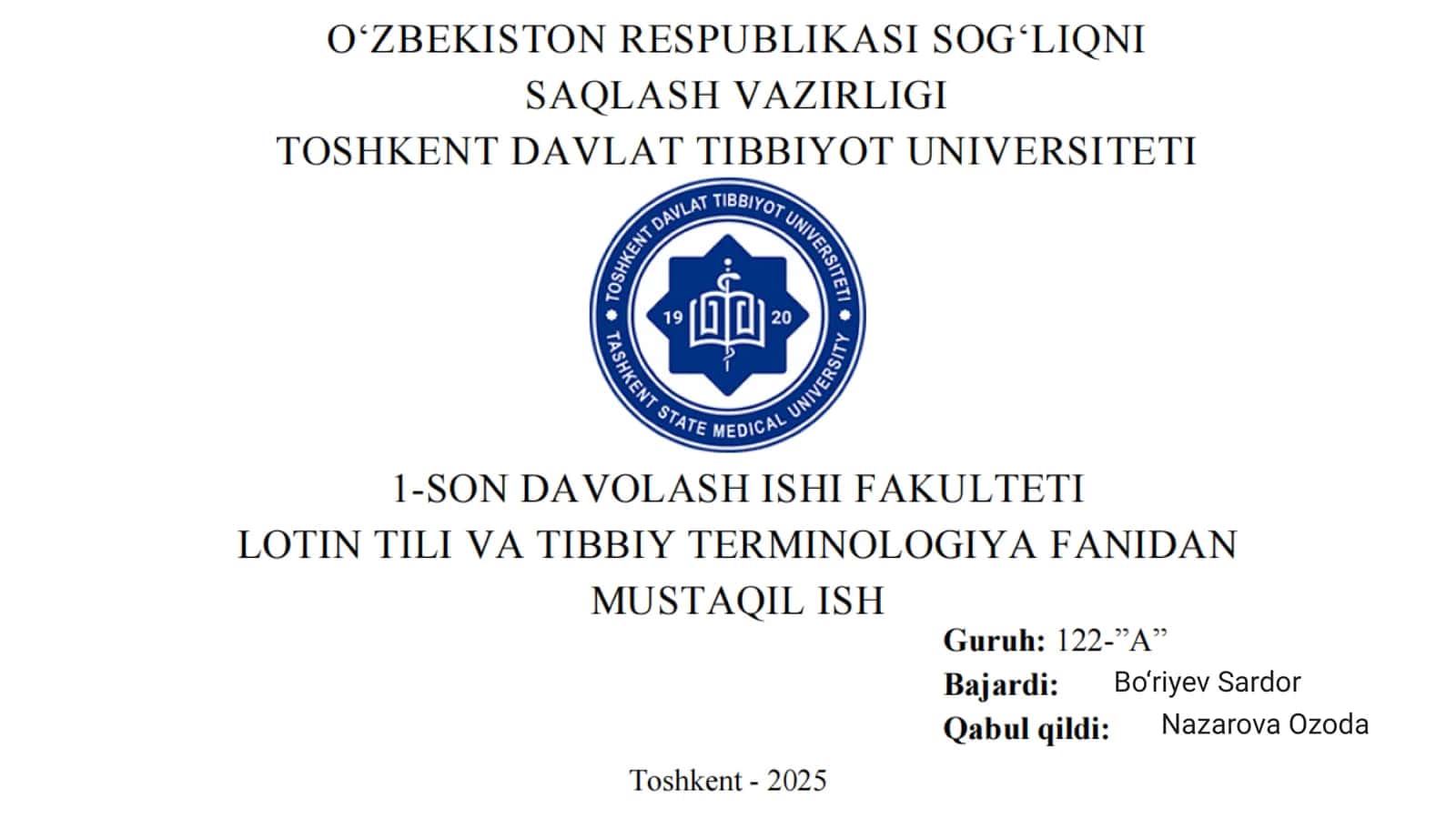 So‘z yasalishi va Klinik Terminshunoslikda -osis, -iasis, -ismus, -oma suffikslari. Qisqartma so’zlar. Yunon-lotin dubletlari va yakka TE 1