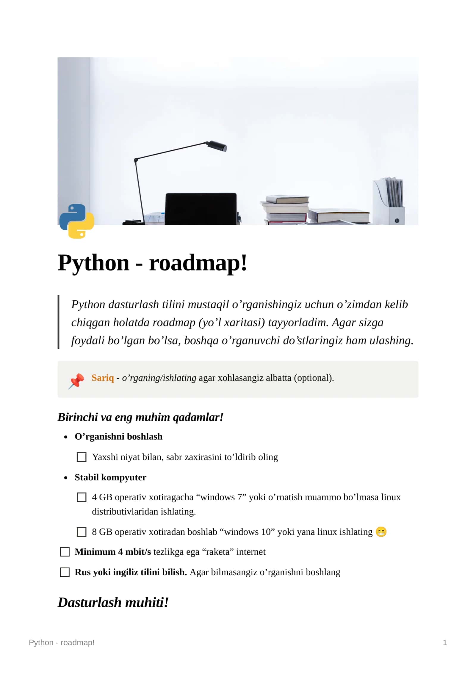 Python - roadmap! 1