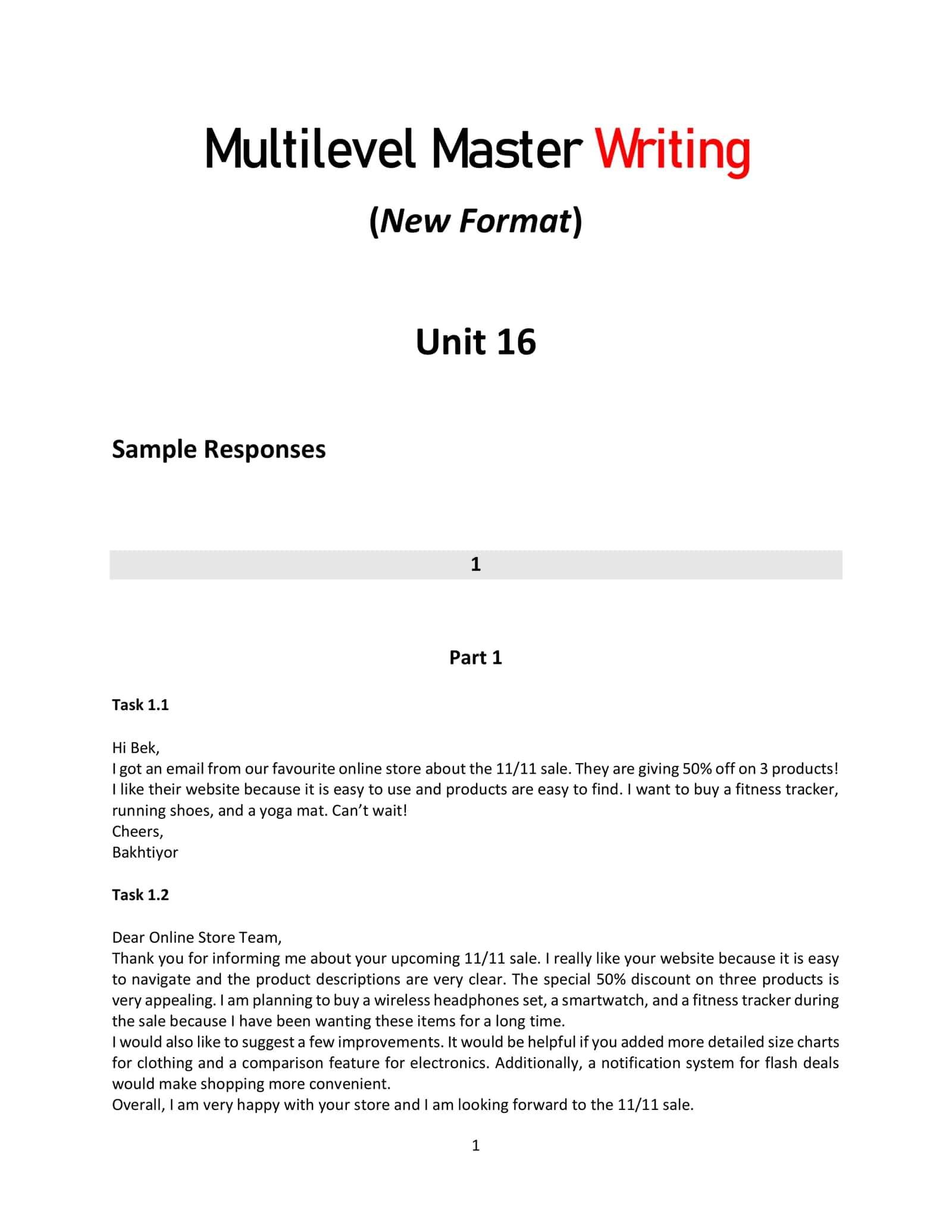 Multilevel Master Writing 1