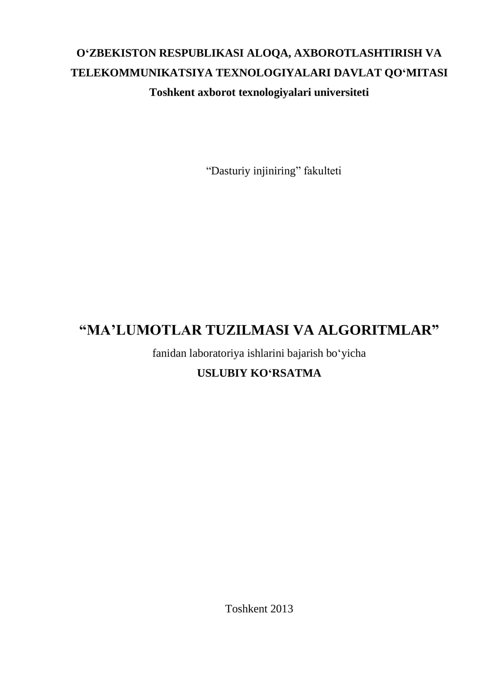 Uslubiy ko„rsatma “Ma‟lumotlar tuzilmasi va algoritmlar” 1
