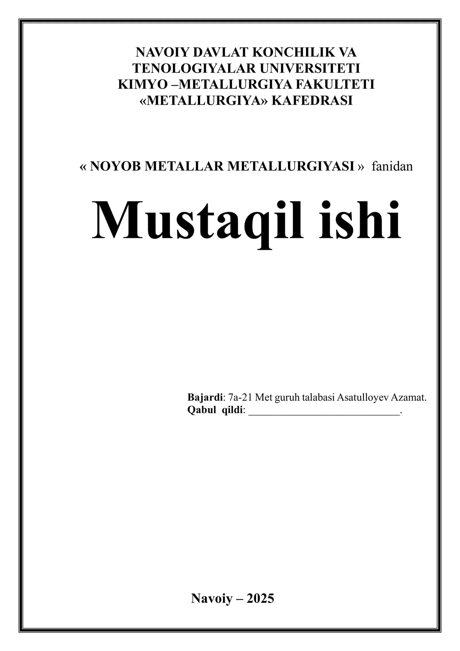 Noyob metallar metallurgiyasi 1