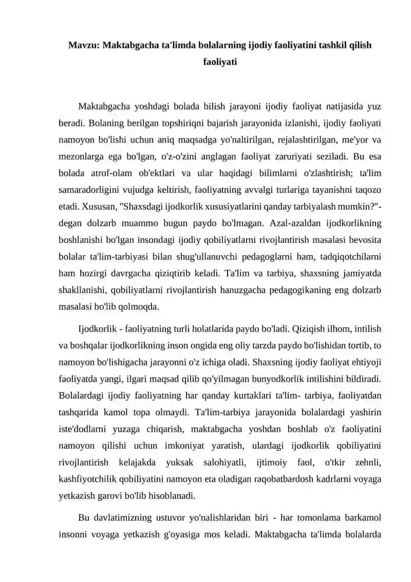 Bolalarning ijodiy faoliyatini tashkil qilish 1