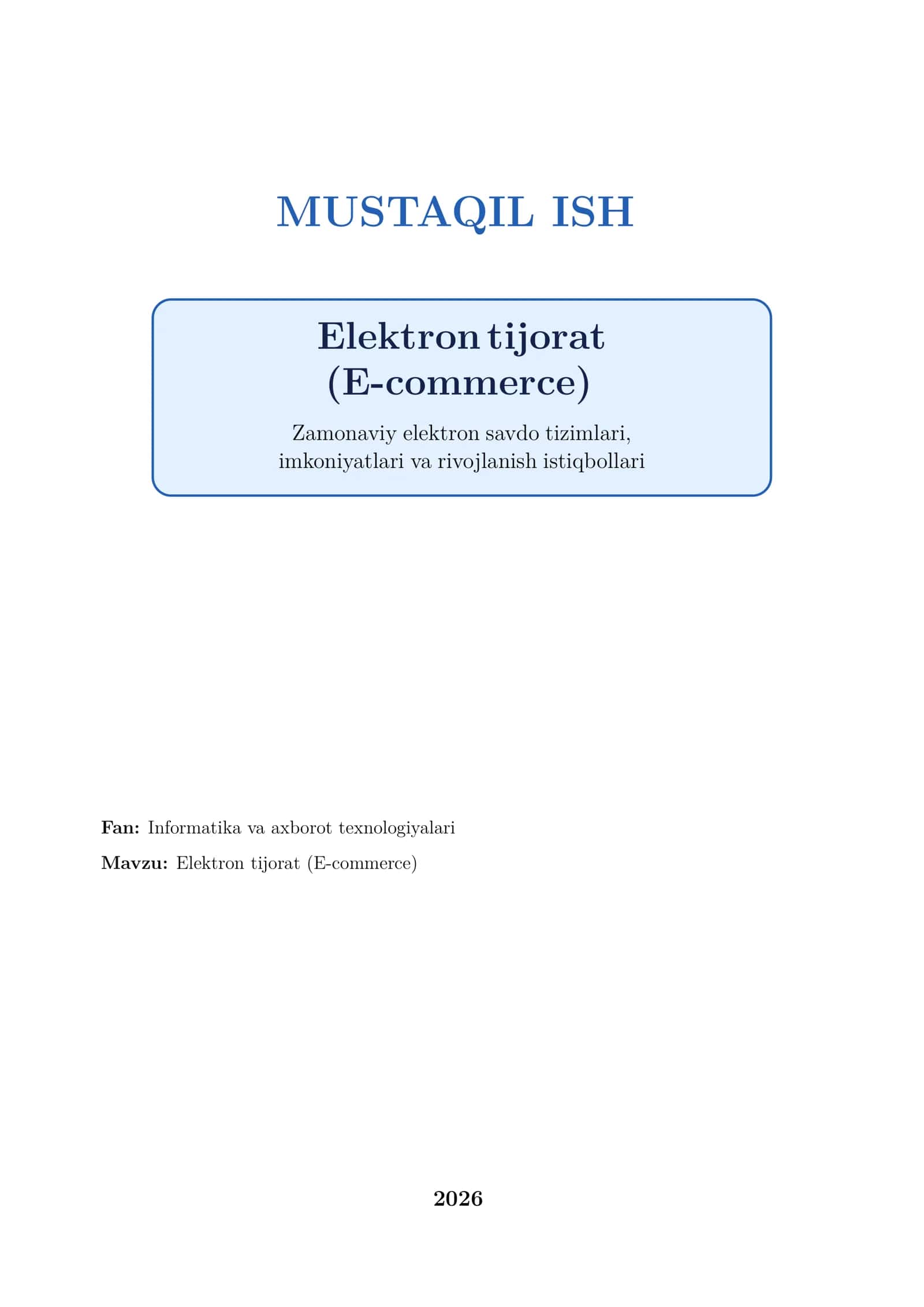 Elektron tijorat (E-commerce) mustaqil ish 1