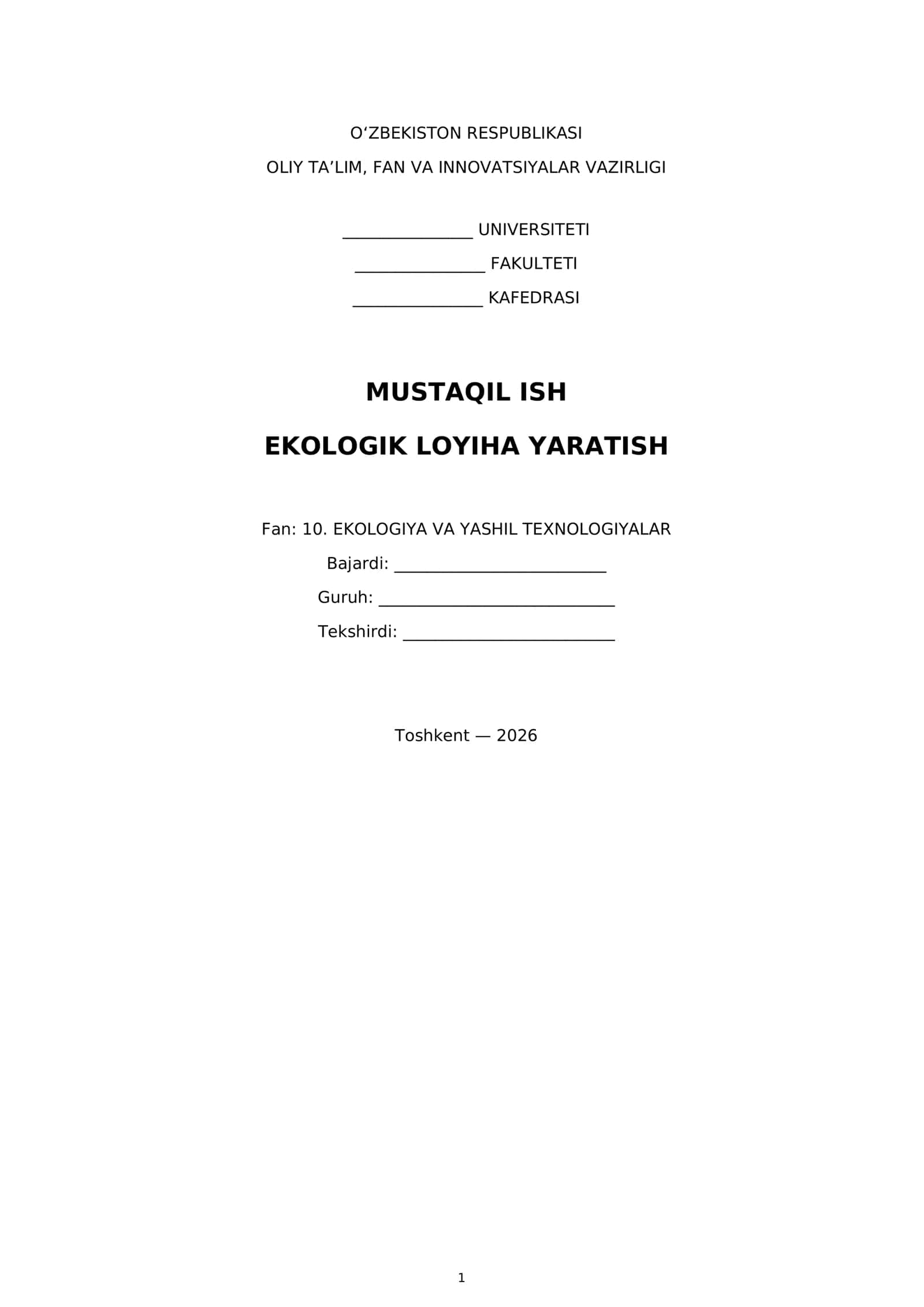 Ekologik loyiha yaratish 1