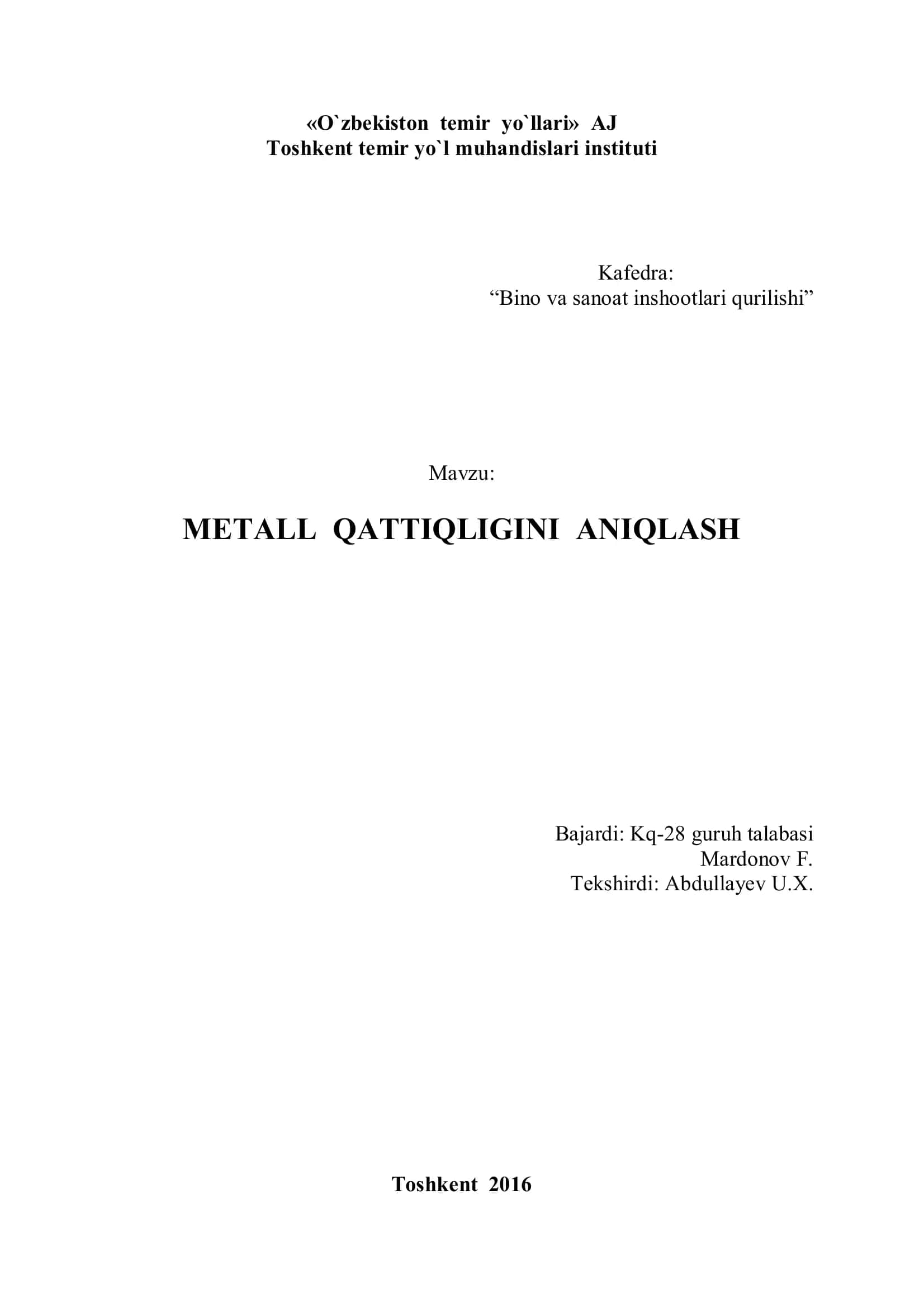 METALL QATTIQLIGINI ANIQLASH 1