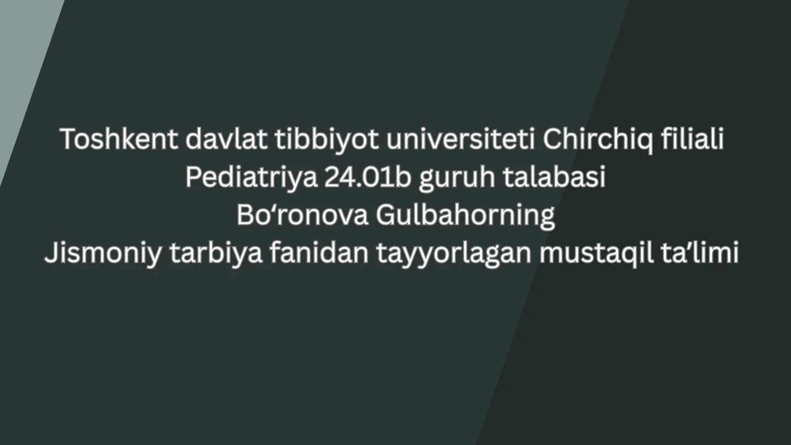 Jismoniy tarbiya fanidan tayyorlagan mustaqil taʼlimi 1