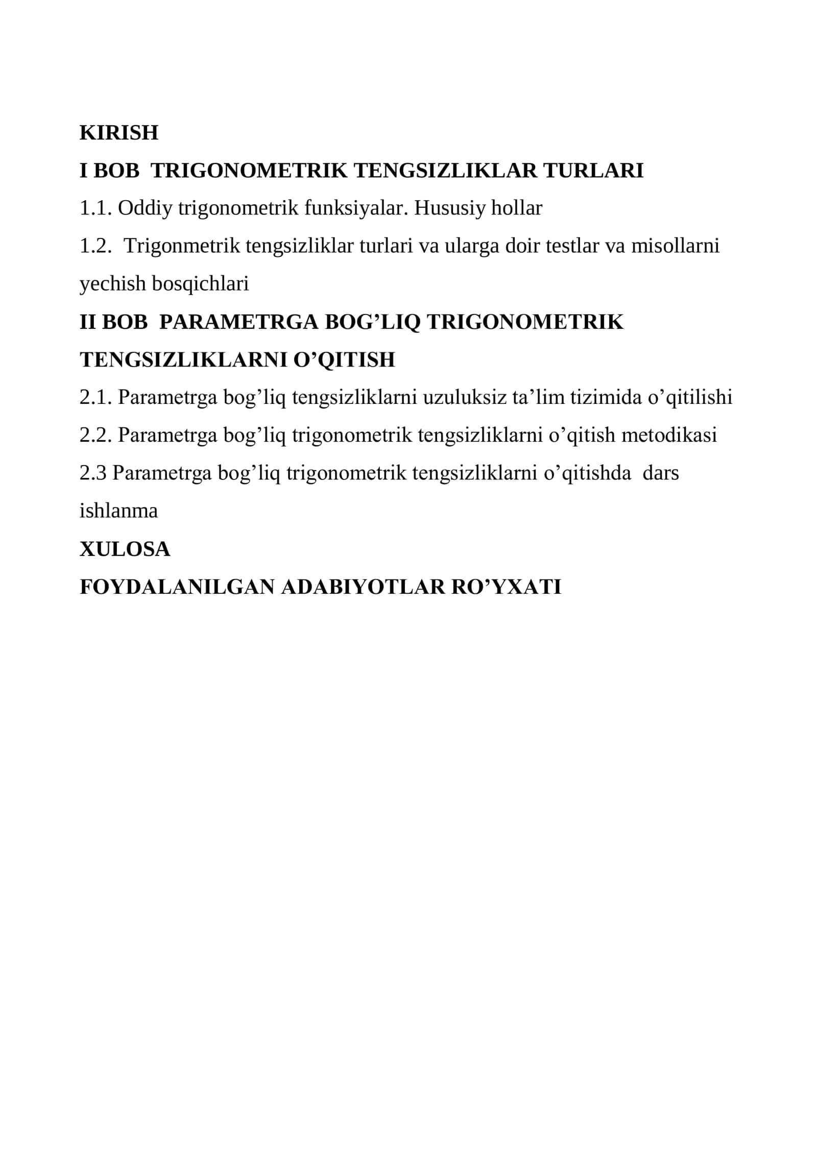 BOB PARAMETRGA BOG’LIQ TRIGONOMETRIK TENGSIZLIKLARNI O’QITISH 1