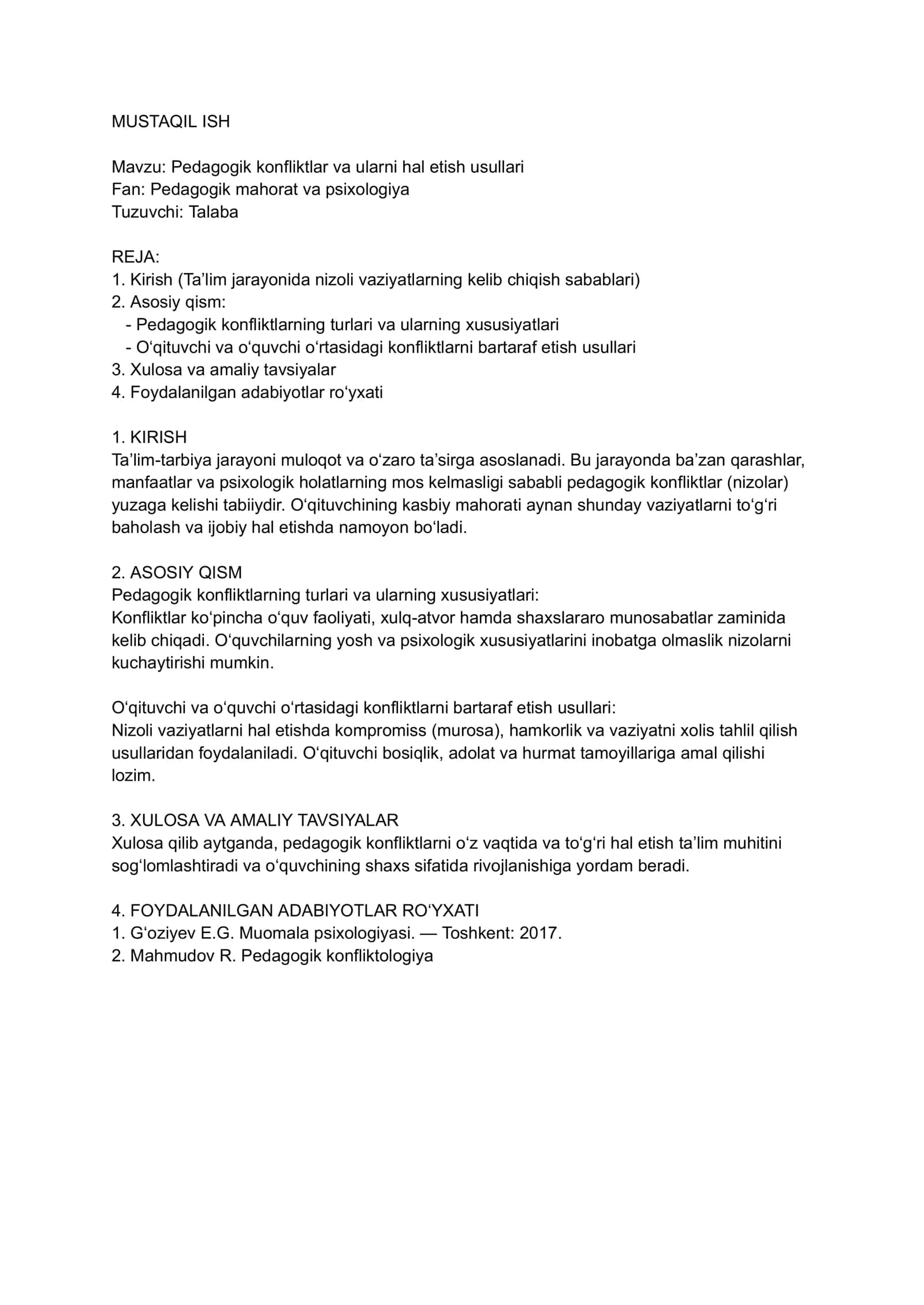 Pedagogik konfliktlar va ularni hal etish usullari 1