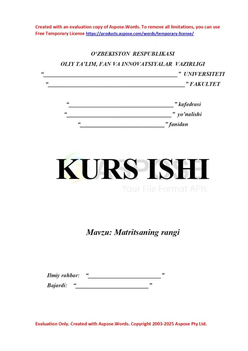 Matritsaning rangi kurs ishi 1