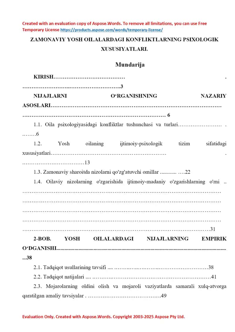 Zamonaviy yosh oilalardagi konfliktlarning psixologik xususiyatlari 1