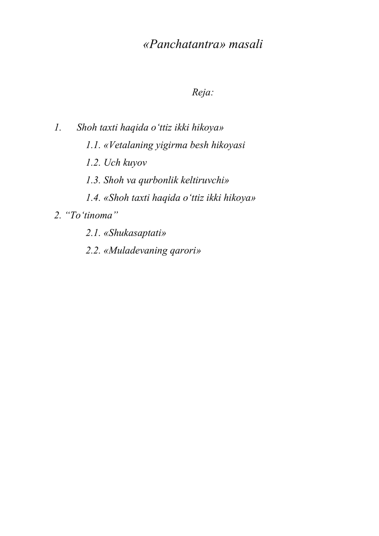 «Panchatantra» masali 1