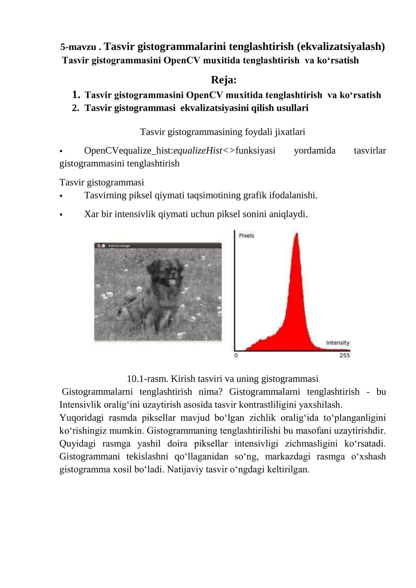 Tasvir gistogrammalarini tenglashtirish (ekvalizatsiyalash) 1