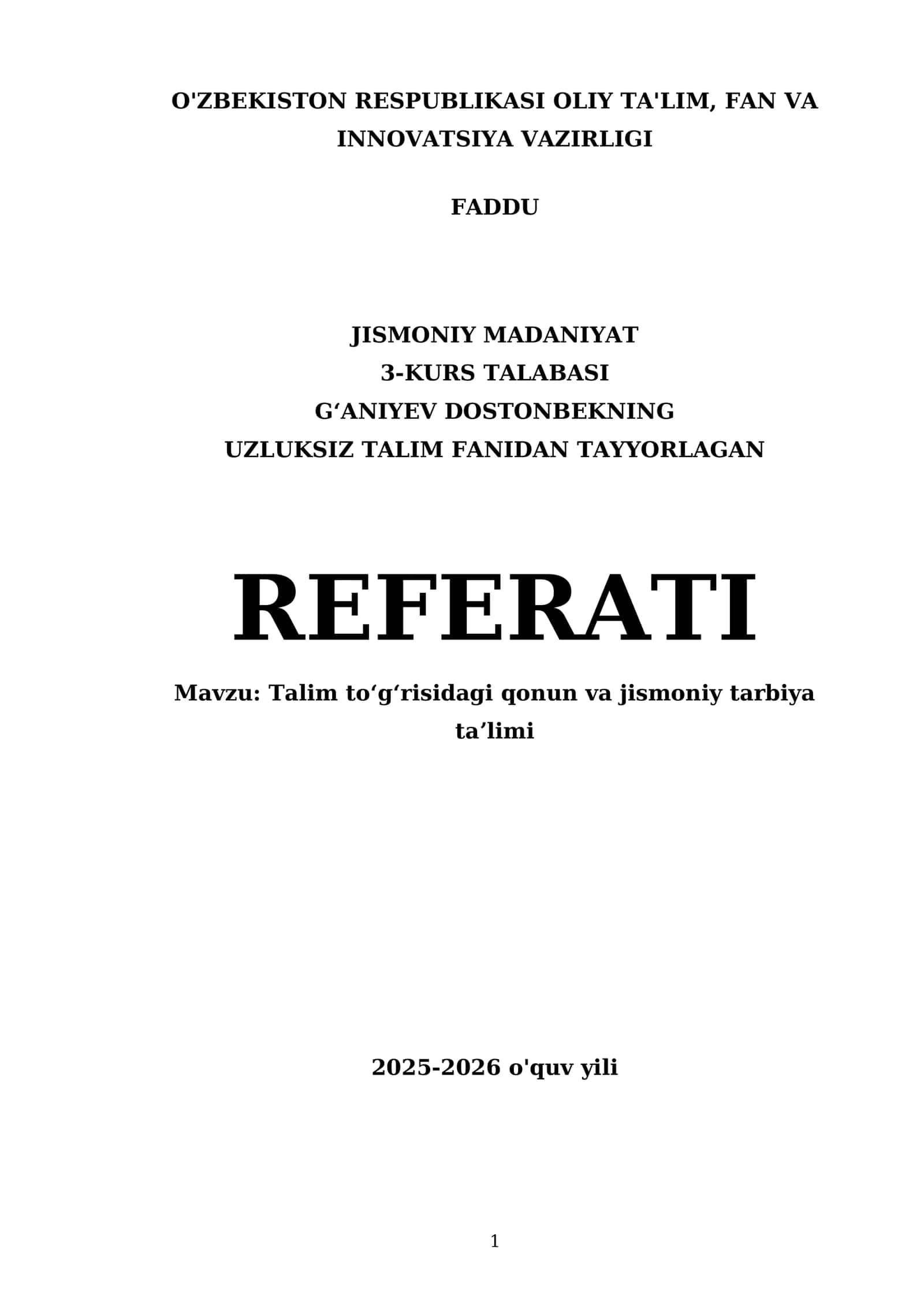 Talim toʻgʻrisidagi qonun va jismoniy tarbiya taʼlimi 1